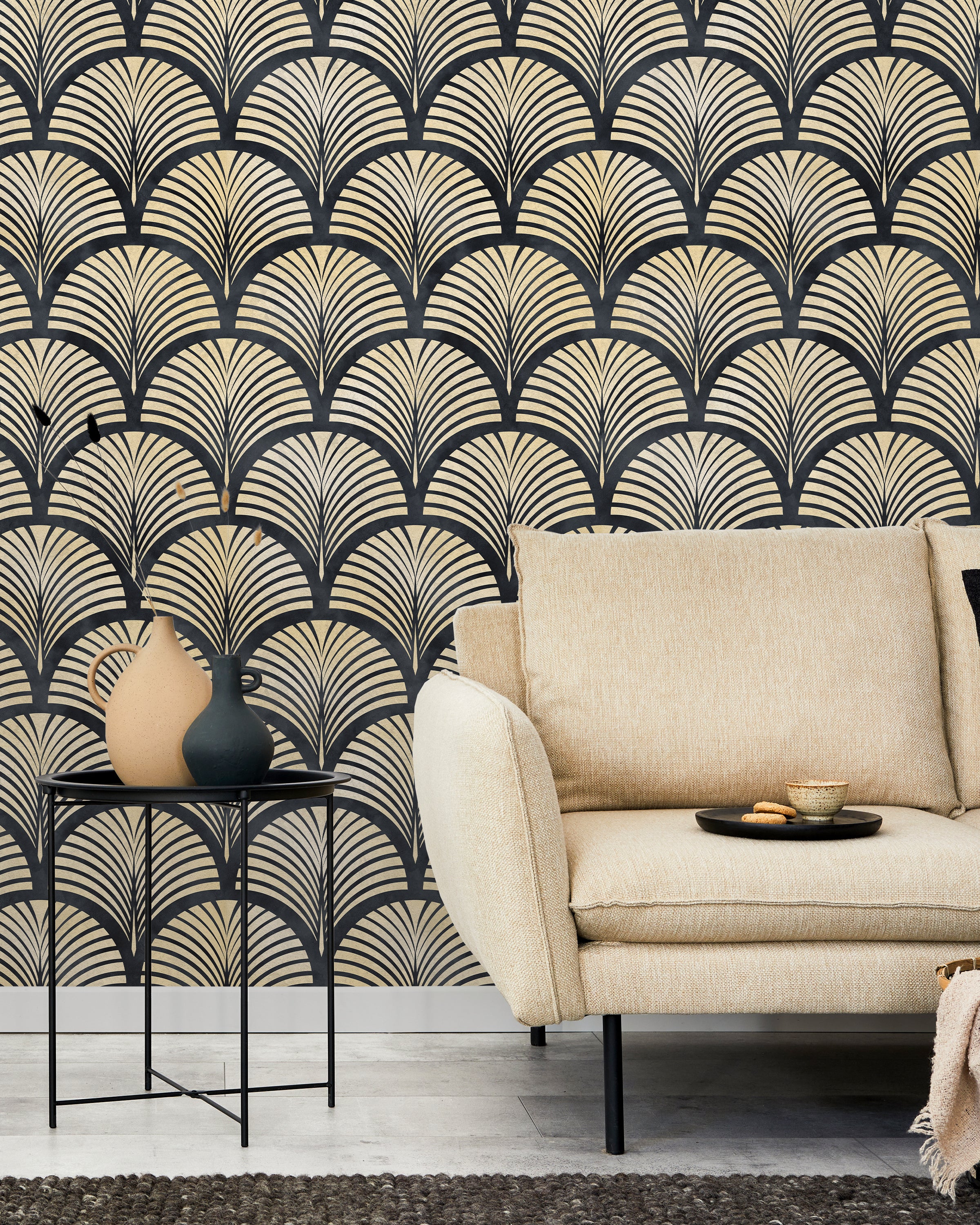 Deco Arcs Peel and Stick Wallpaper, Removable Wallpaper, Traditional Wallpaper - Dark Blue | DeccoPrint