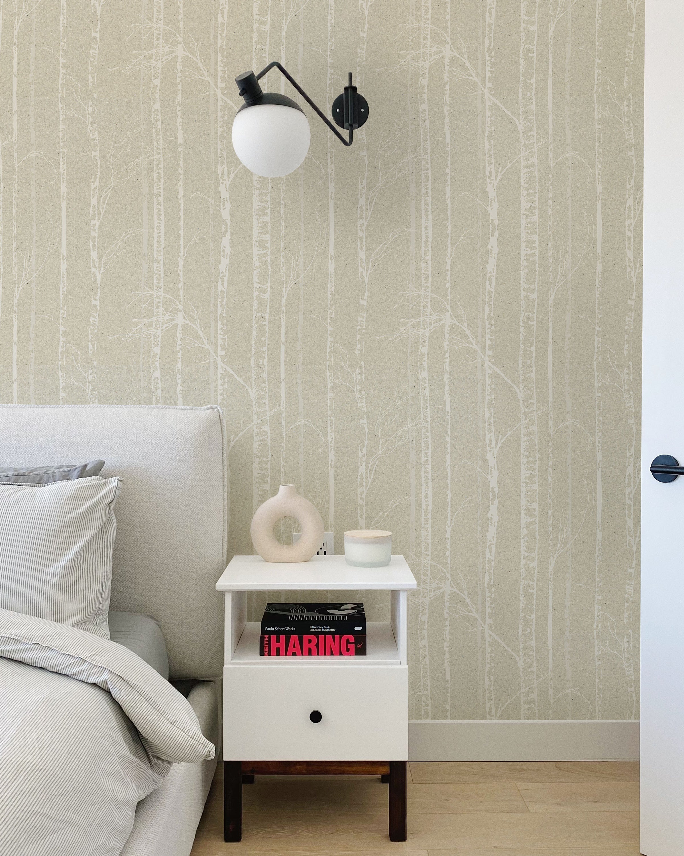 Birch Forest Peel and Stick Wallpaper, Removable Wallpaper, Traditional Wallpaper - Sand Beige | DeccoPrint