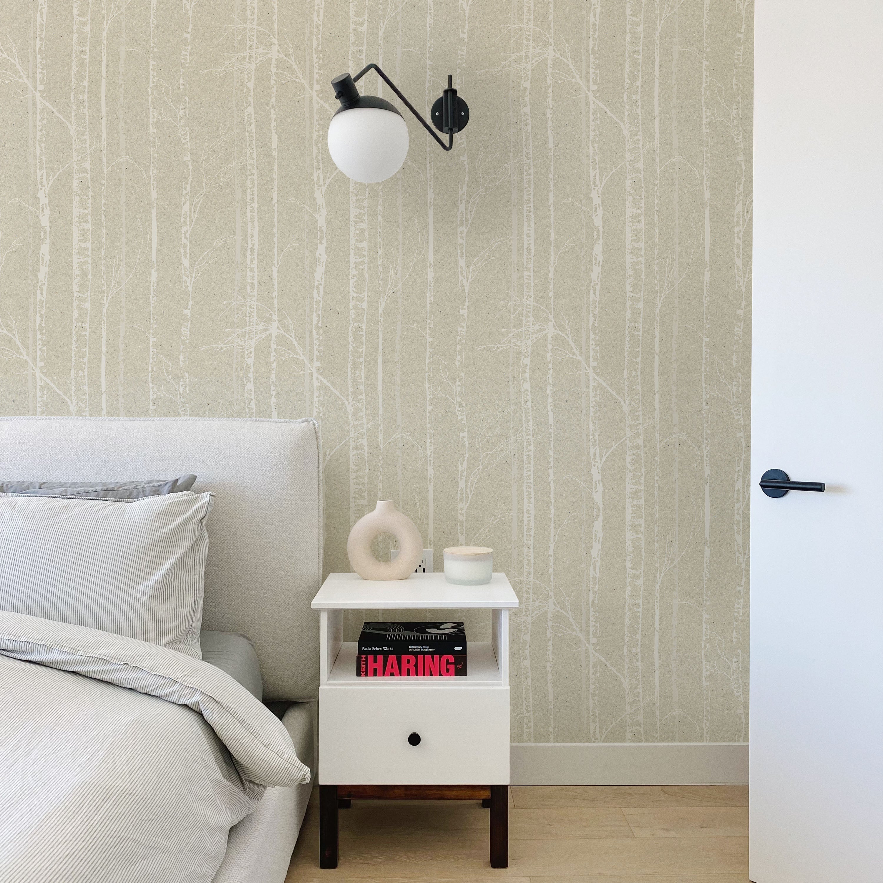 Birch Forest Peel and Stick Wallpaper, Removable Wallpaper, Traditional Wallpaper - Sand Beige | DeccoPrint