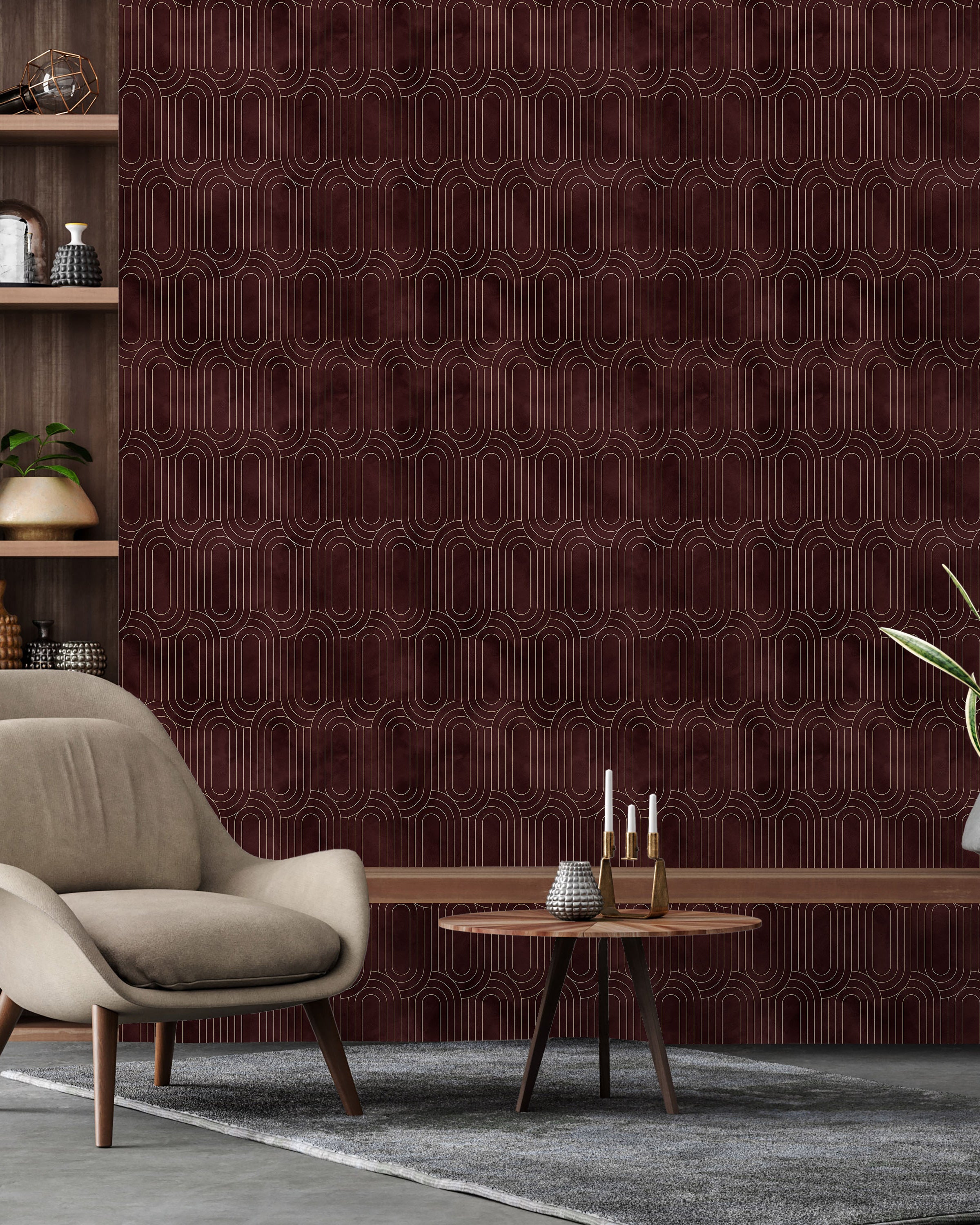 Royal Facade Peel and Stick Wallpaper, Removable Wallpaper, Traditional Wallpaper - Deep Red | DeccoPrint