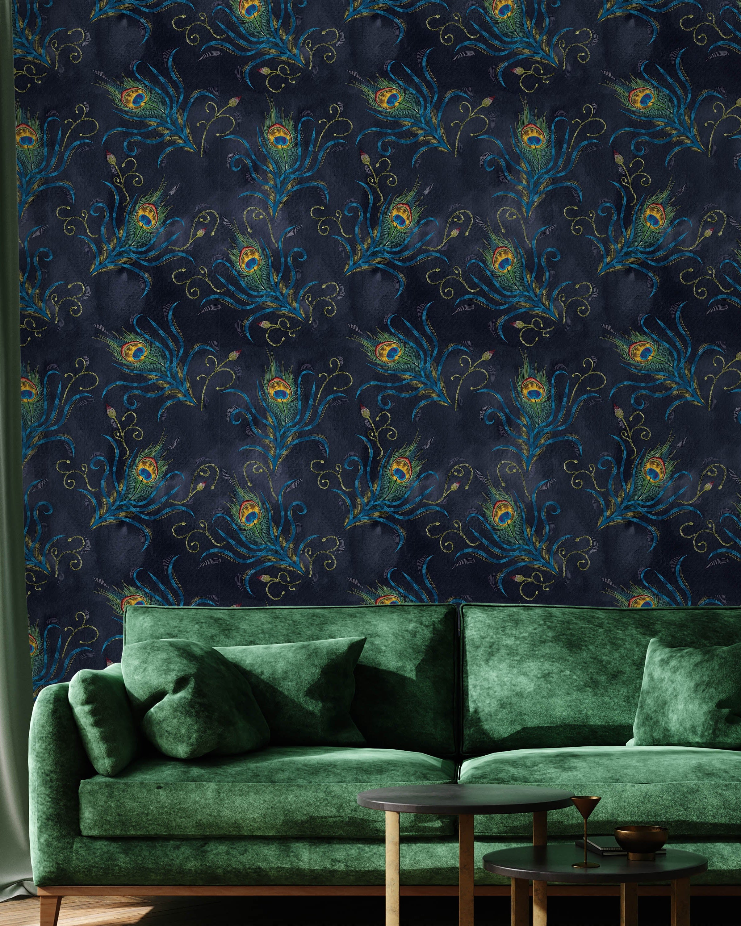 Peacock Feather Peel and Stick Wallpaper, Removable Wallpaper, Traditional Wallpaper | DeccoPrint
