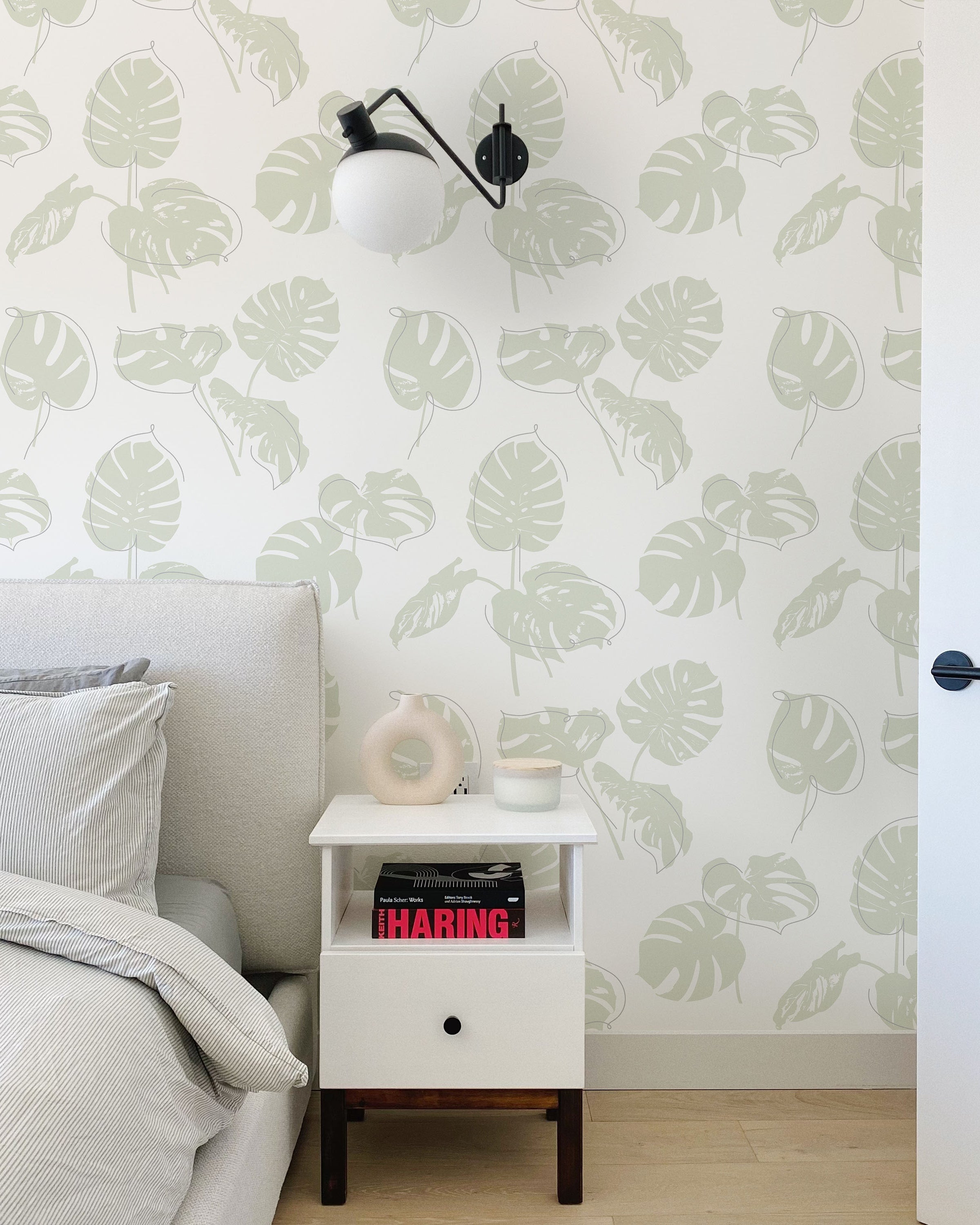 Monstera Leaves Peel and Stick Wallpaper, Removable Wallpaper, Traditional Wallpaper - Sage Green | DeccoPrint