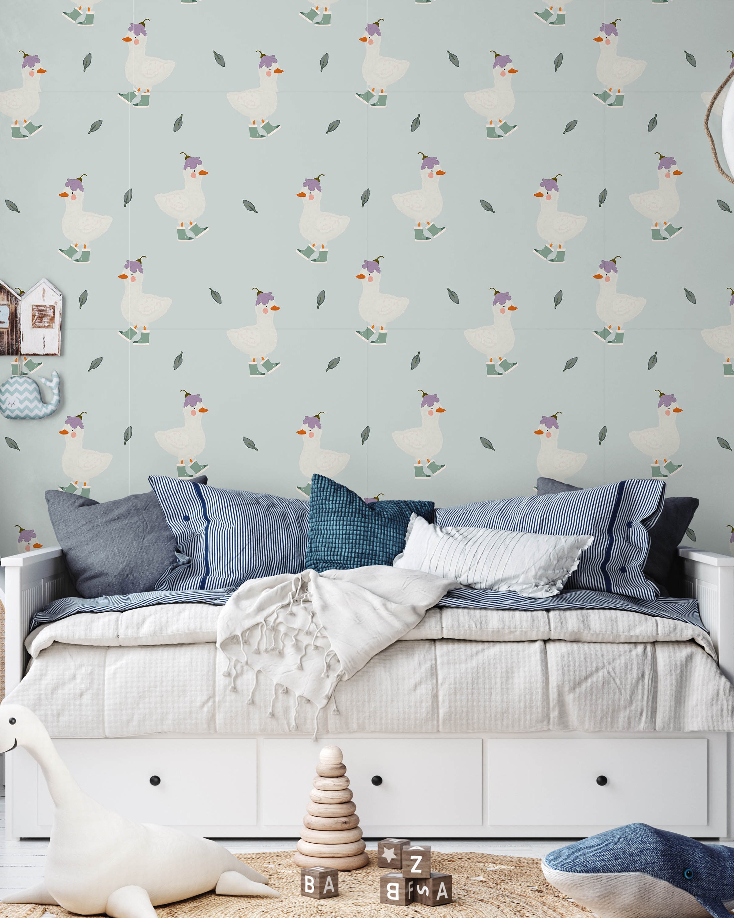 Silly Goose Peel and Stick Wallpaper, Removable Wallpaper, Traditional Wallpaper - Blue | DeccoPrint