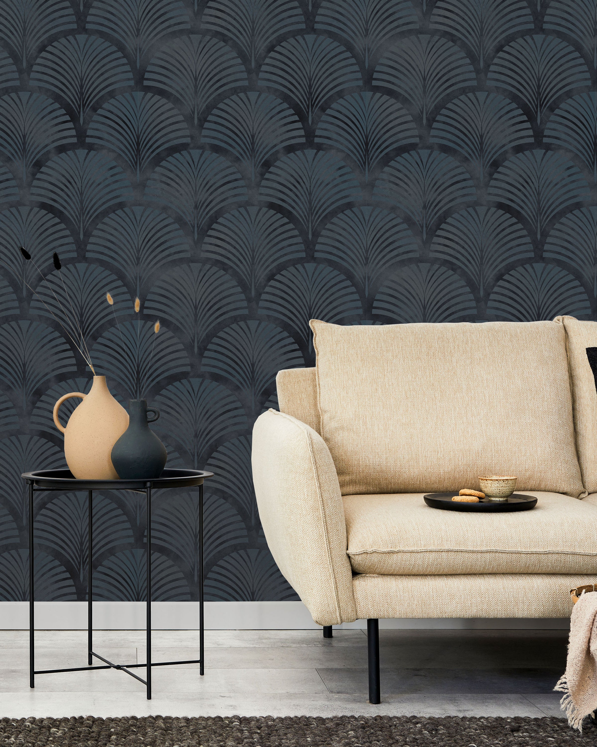 Deco Arcs Peel and Stick Wallpaper, Removable Wallpaper, Traditional Wallpaper - Navy Blue | DeccoPrint