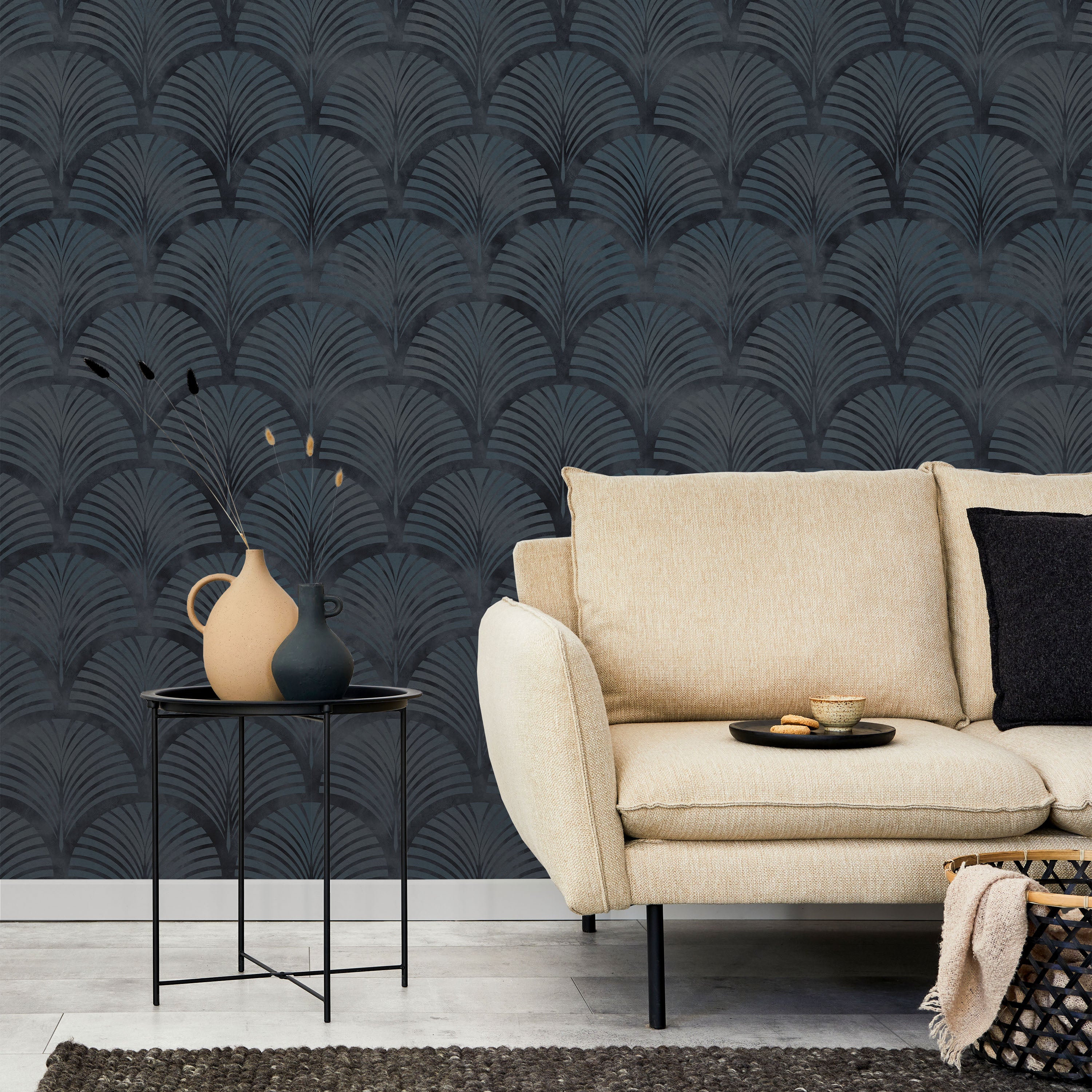 Deco Arcs Peel and Stick Wallpaper, Removable Wallpaper, Traditional Wallpaper - Navy Blue | DeccoPrint
