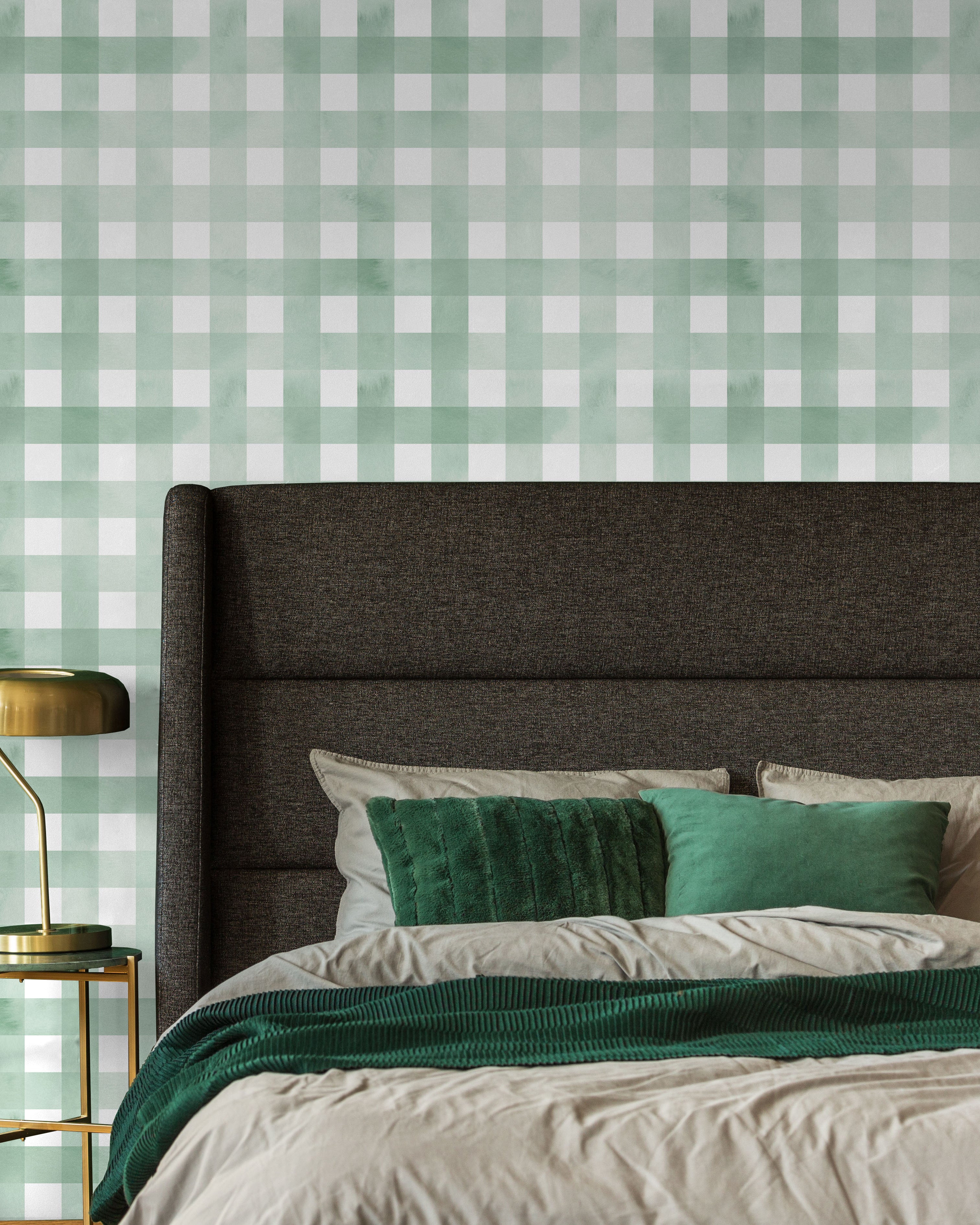 Watercolored Grid Peel and Stick Wallpaper, Removable Wallpaper, Traditional Wallpaper - Mint Green | DeccoPrint