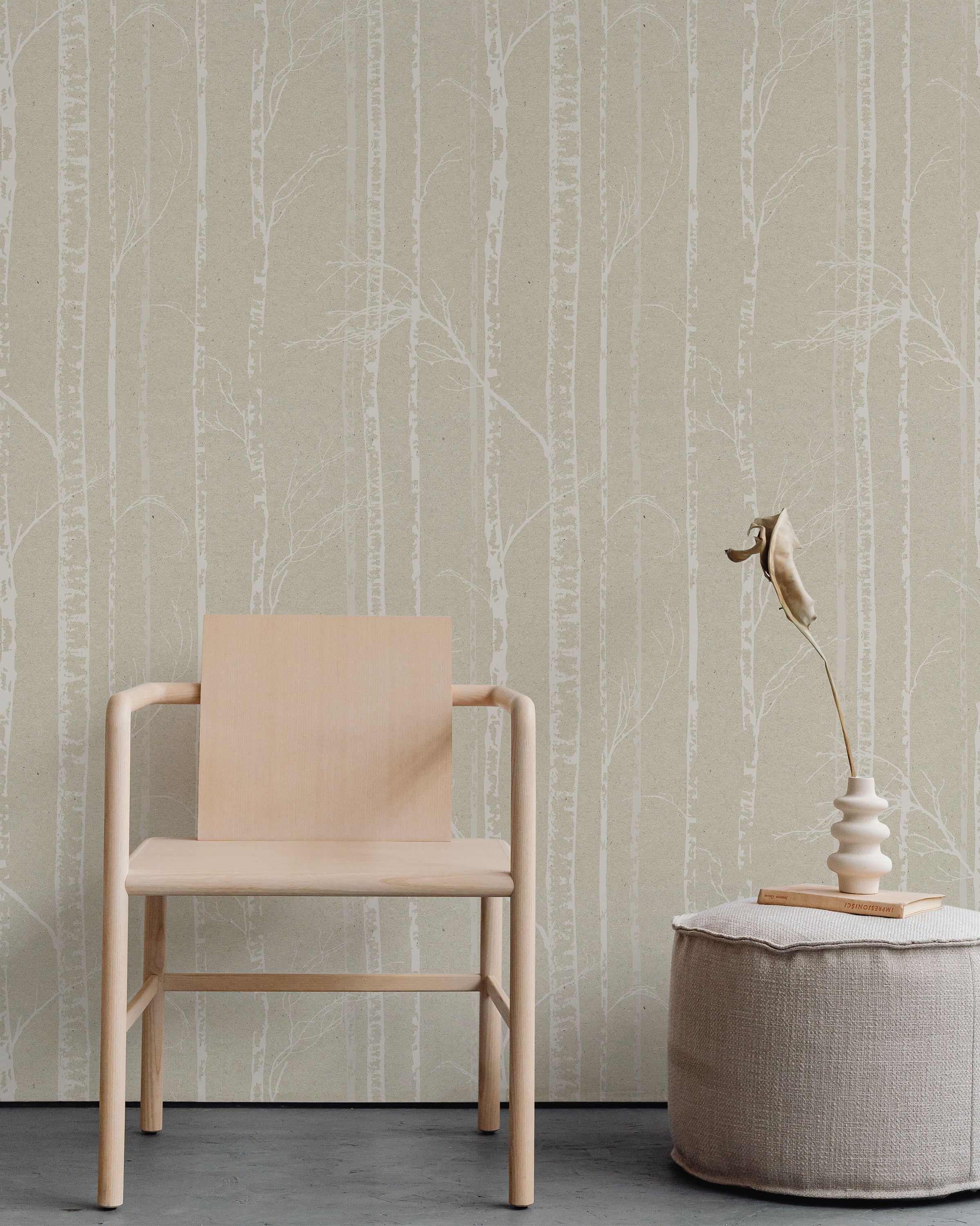 Birch Forest Peel and Stick Wallpaper, Removable Wallpaper, Traditional Wallpaper - Sand Beige | DeccoPrint