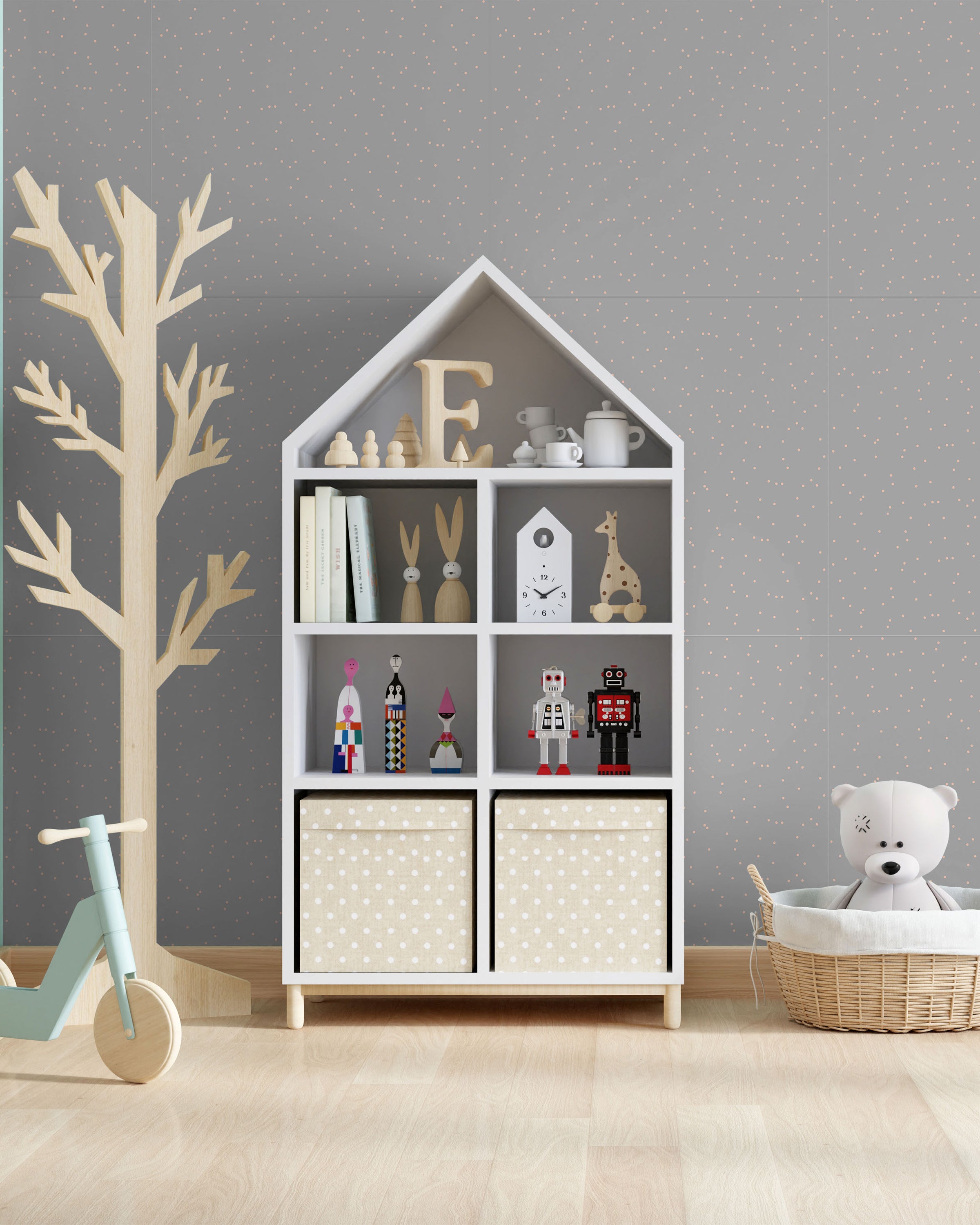 Pastel Dots Peel and Stick Wallpaper, Removable Wallpaper, Traditional Wallpaper - Warm Gray | DeccoPrint