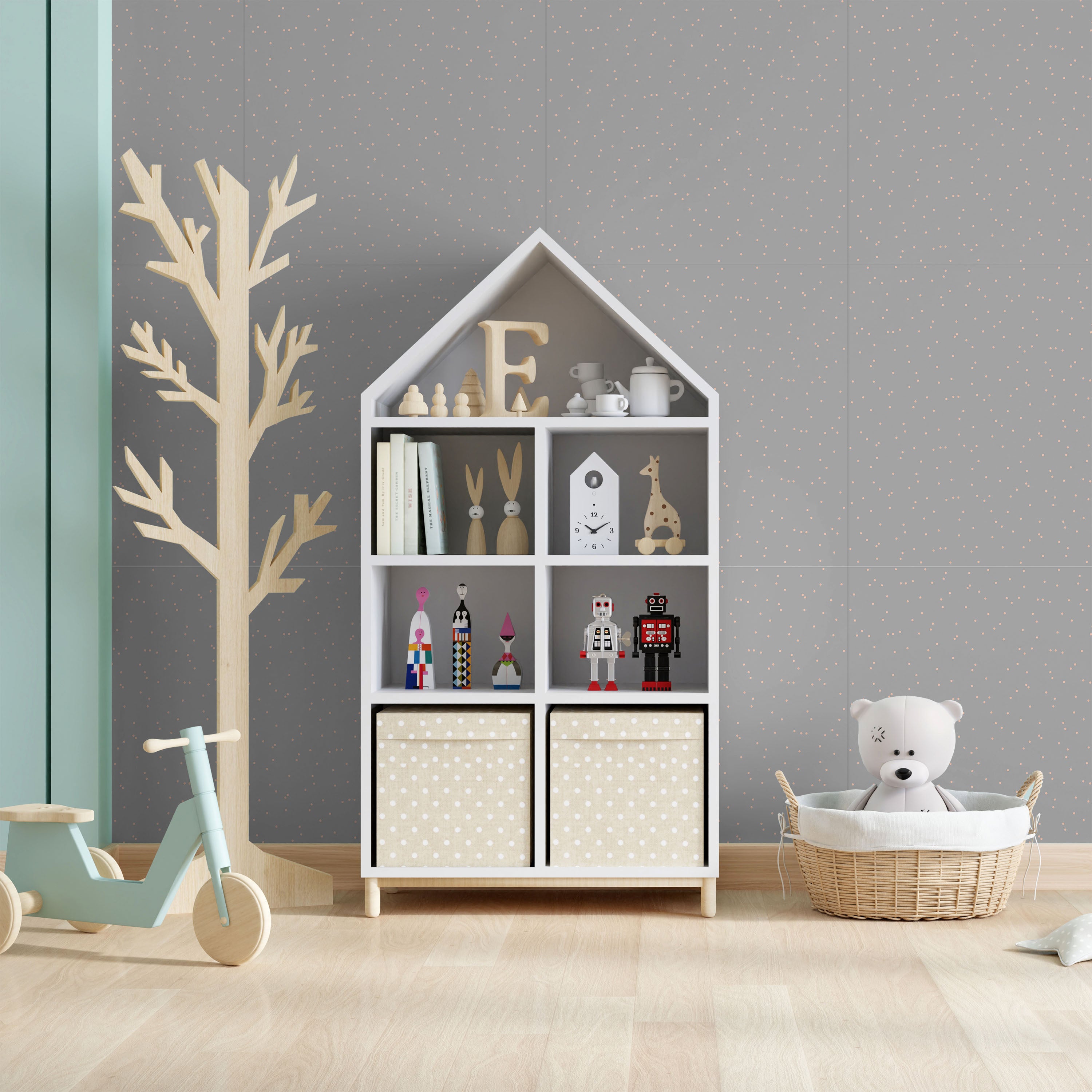 Pastel Dots Peel and Stick Wallpaper, Removable Wallpaper, Traditional Wallpaper - Warm Gray | DeccoPrint