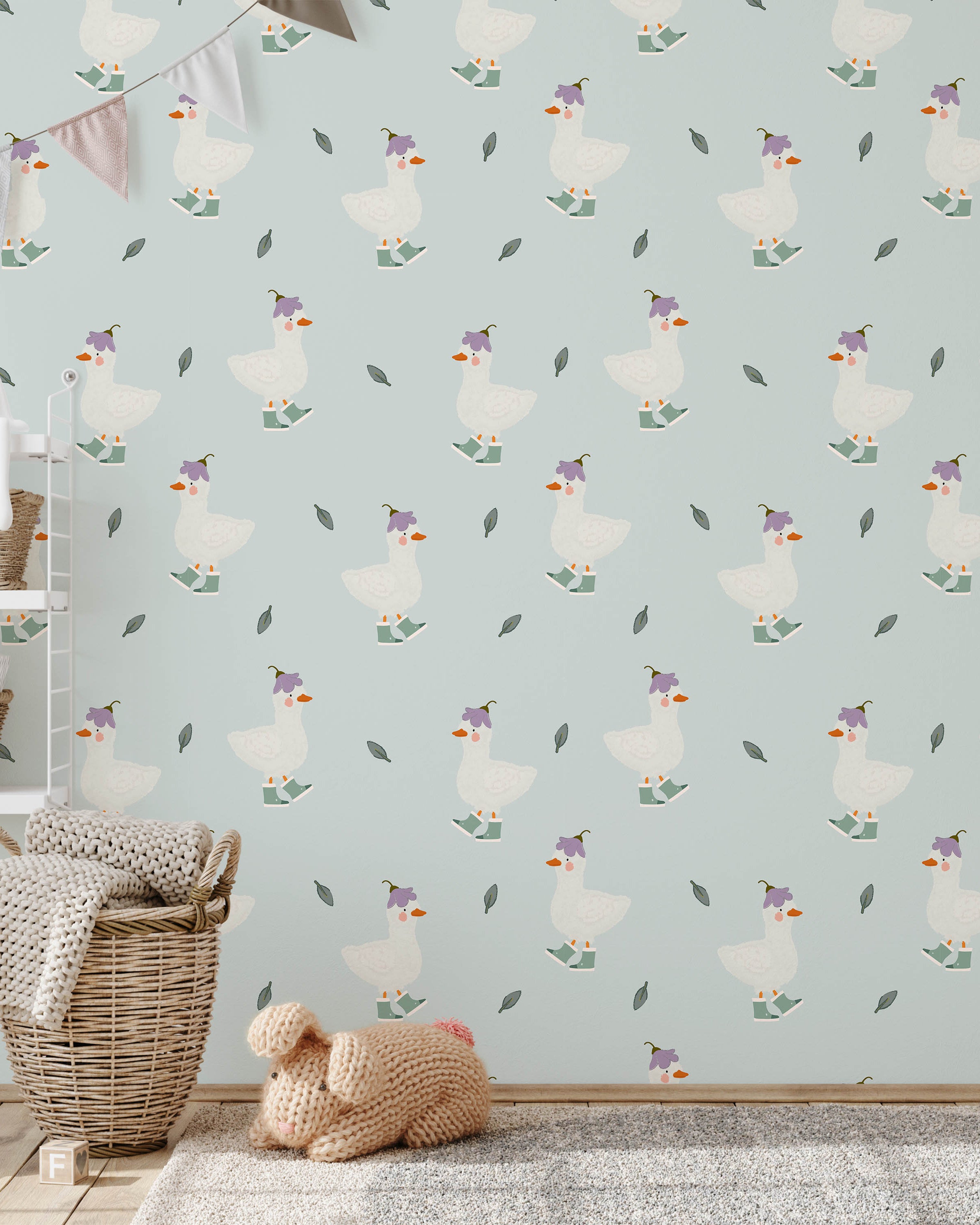 Silly Goose Peel and Stick Wallpaper, Removable Wallpaper, Traditional Wallpaper - Blue | DeccoPrint