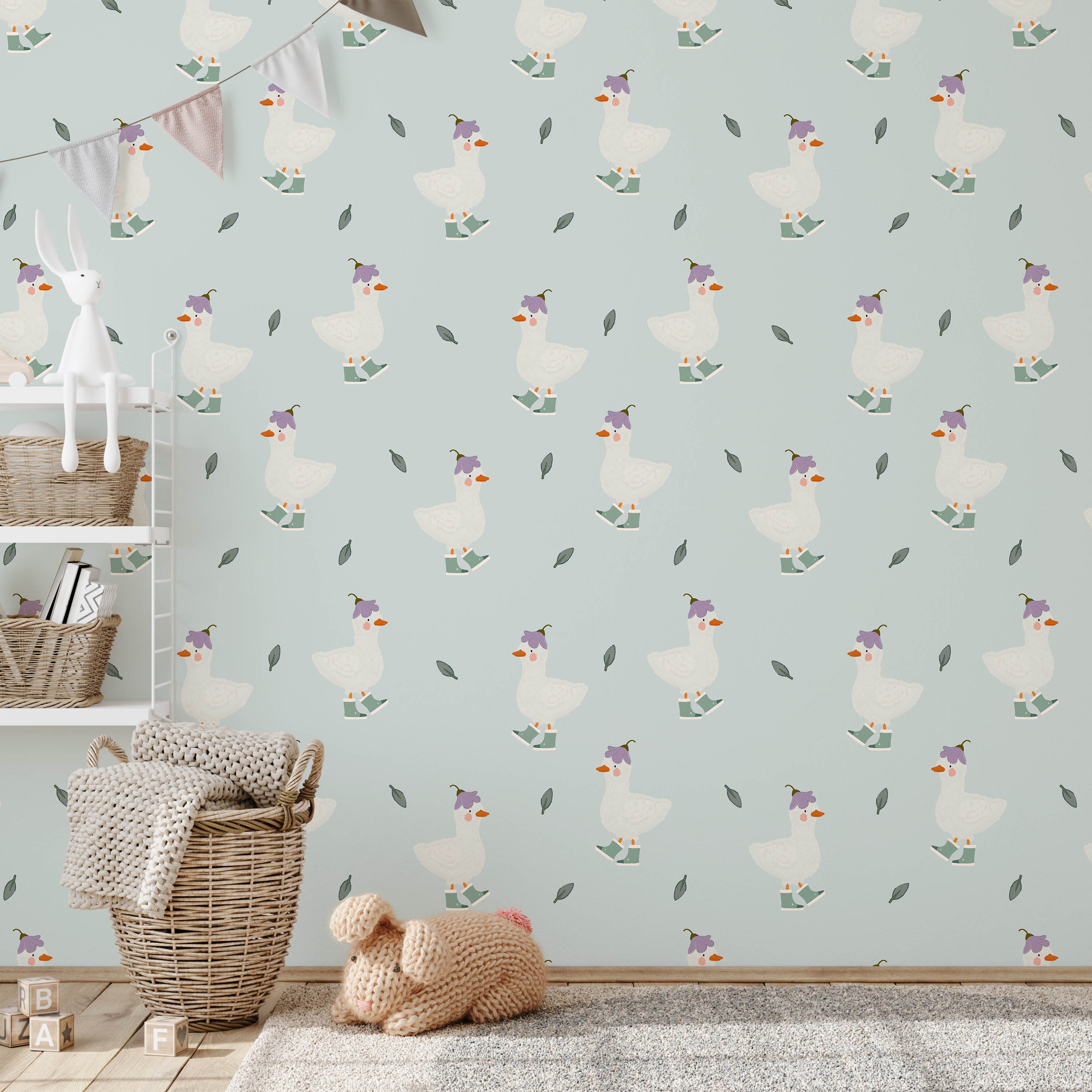 Silly Goose Peel and Stick Wallpaper, Removable Wallpaper, Traditional Wallpaper - Blue | DeccoPrint
