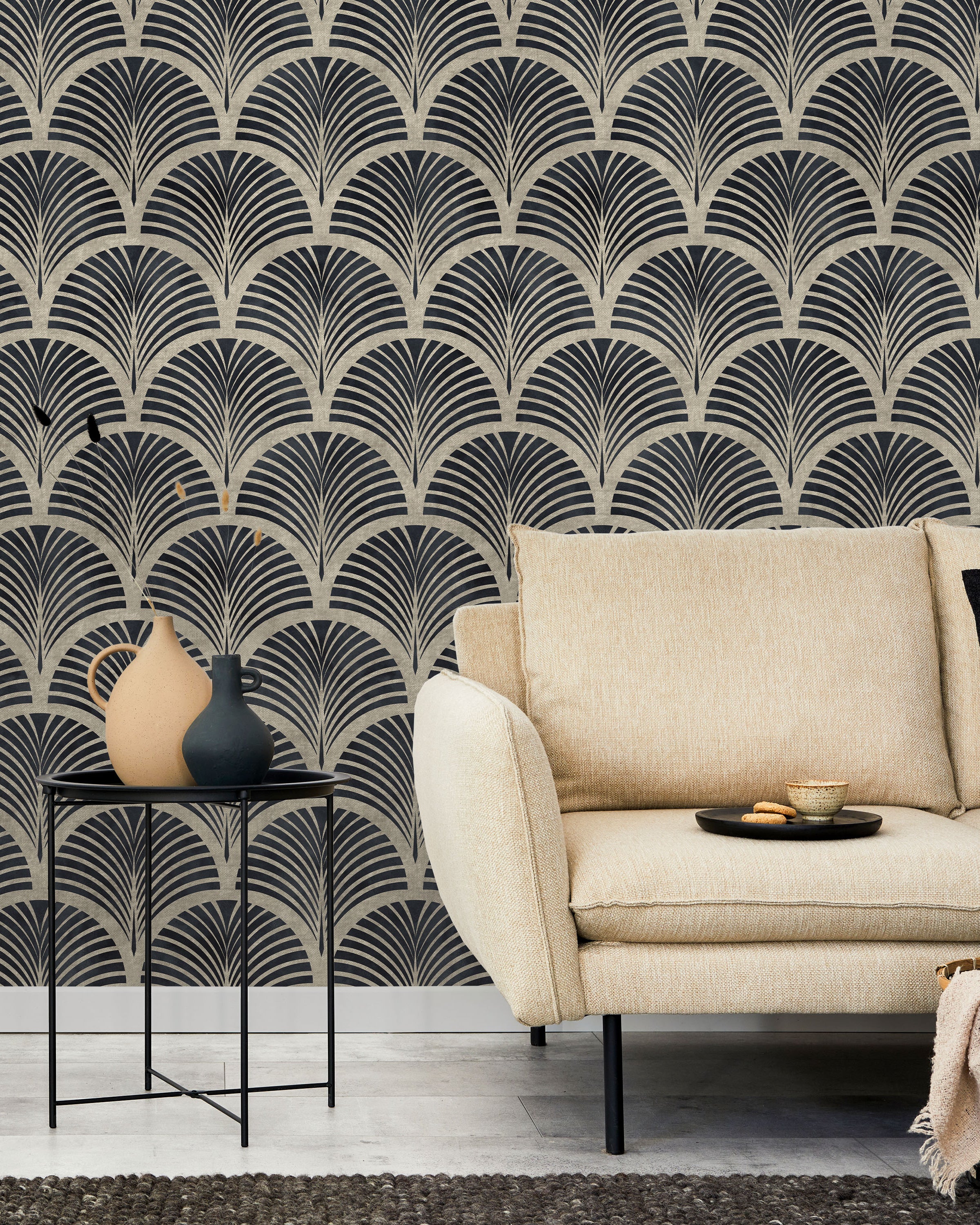 Deco Arcs Peel and Stick Wallpaper, Removable Wallpaper, Traditional Wallpaper - Linen Beige | DeccoPrint