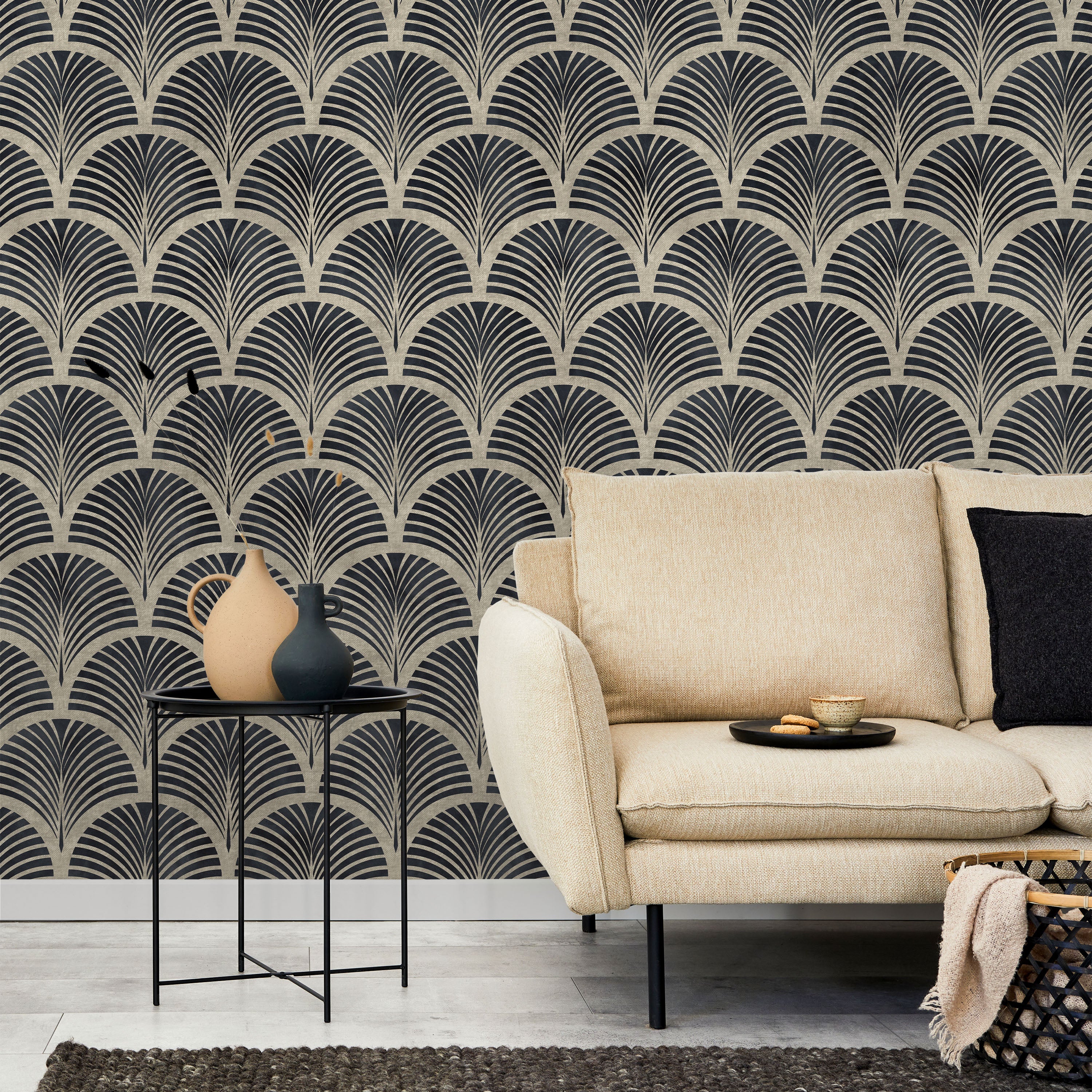 Deco Arcs Peel and Stick Wallpaper, Removable Wallpaper, Traditional Wallpaper - Linen Beige | DeccoPrint