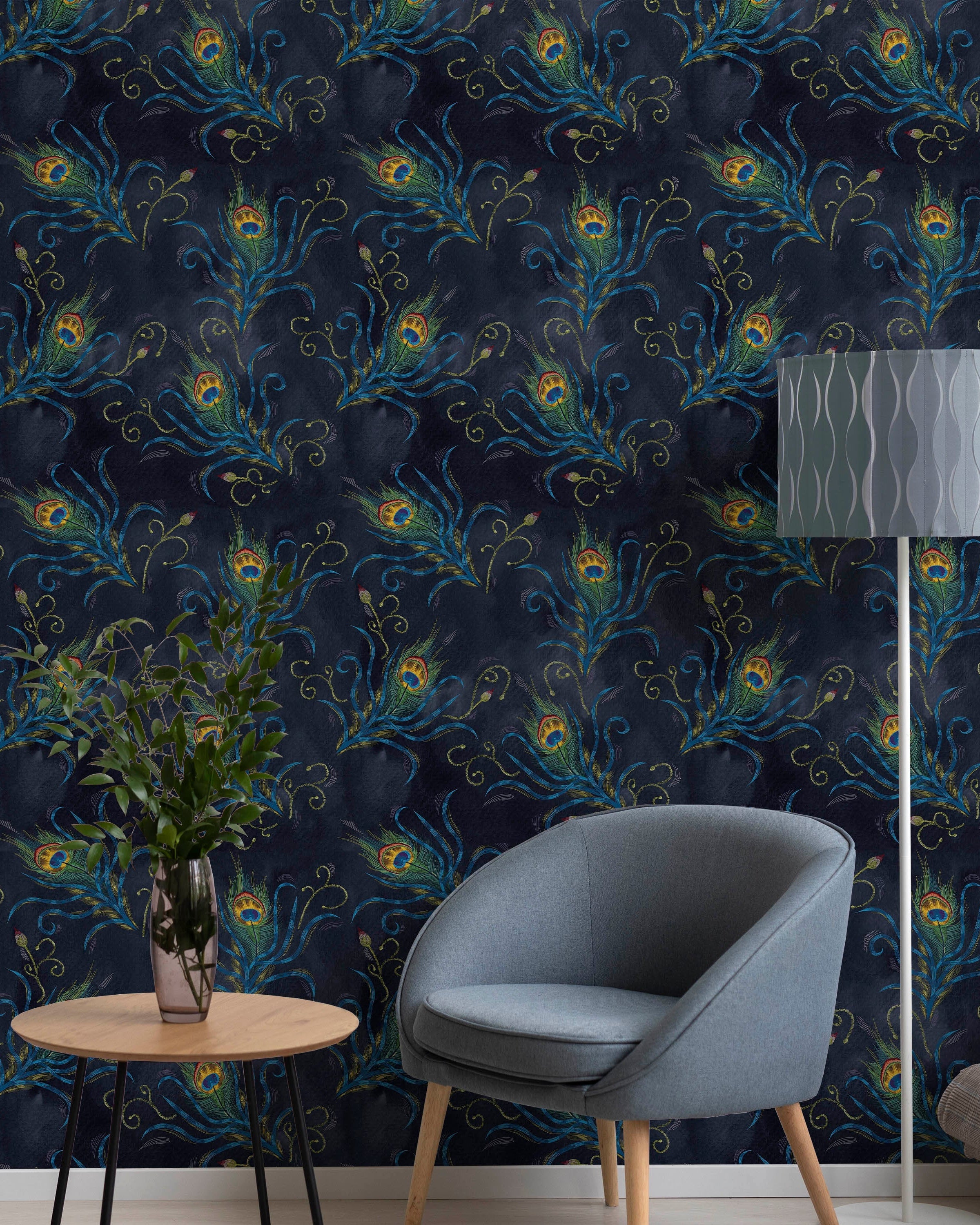 Peacock Feather Peel and Stick Wallpaper, Removable Wallpaper, Traditional Wallpaper | DeccoPrint