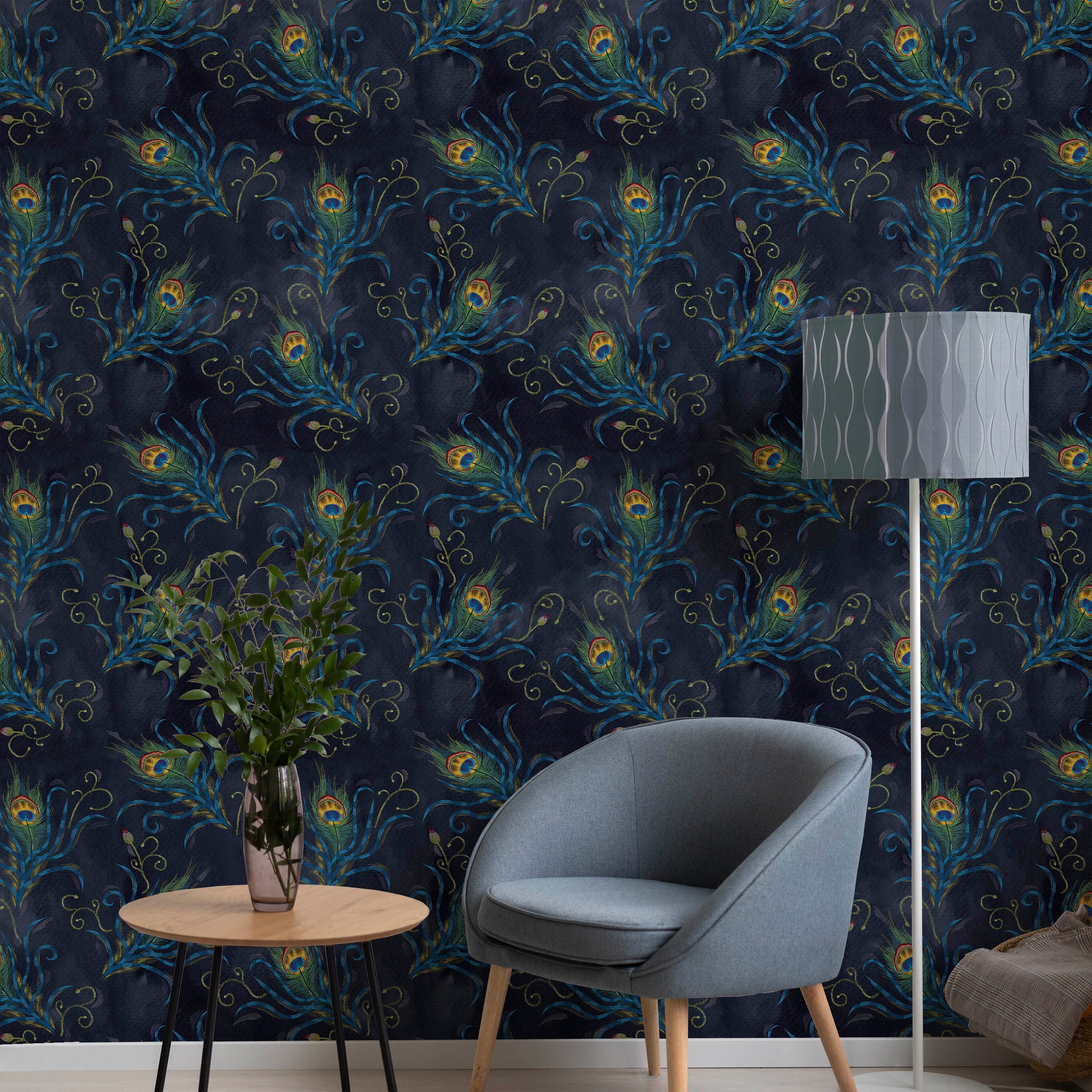 Peacock Feather Peel and Stick Wallpaper, Removable Wallpaper, Traditional Wallpaper | DeccoPrint