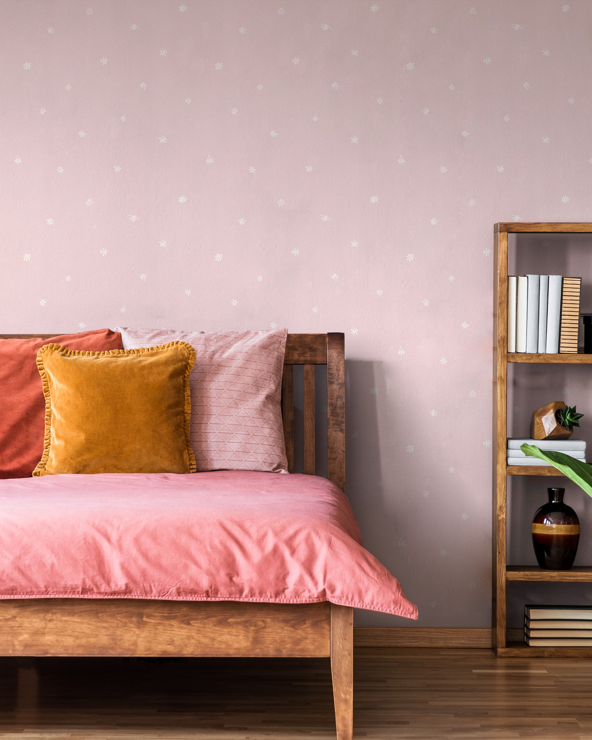 Simple Daisies Peel and Stick Wallpaper, Removable Wallpaper, Traditional Wallpaper - Blush Pink | DeccoPrint