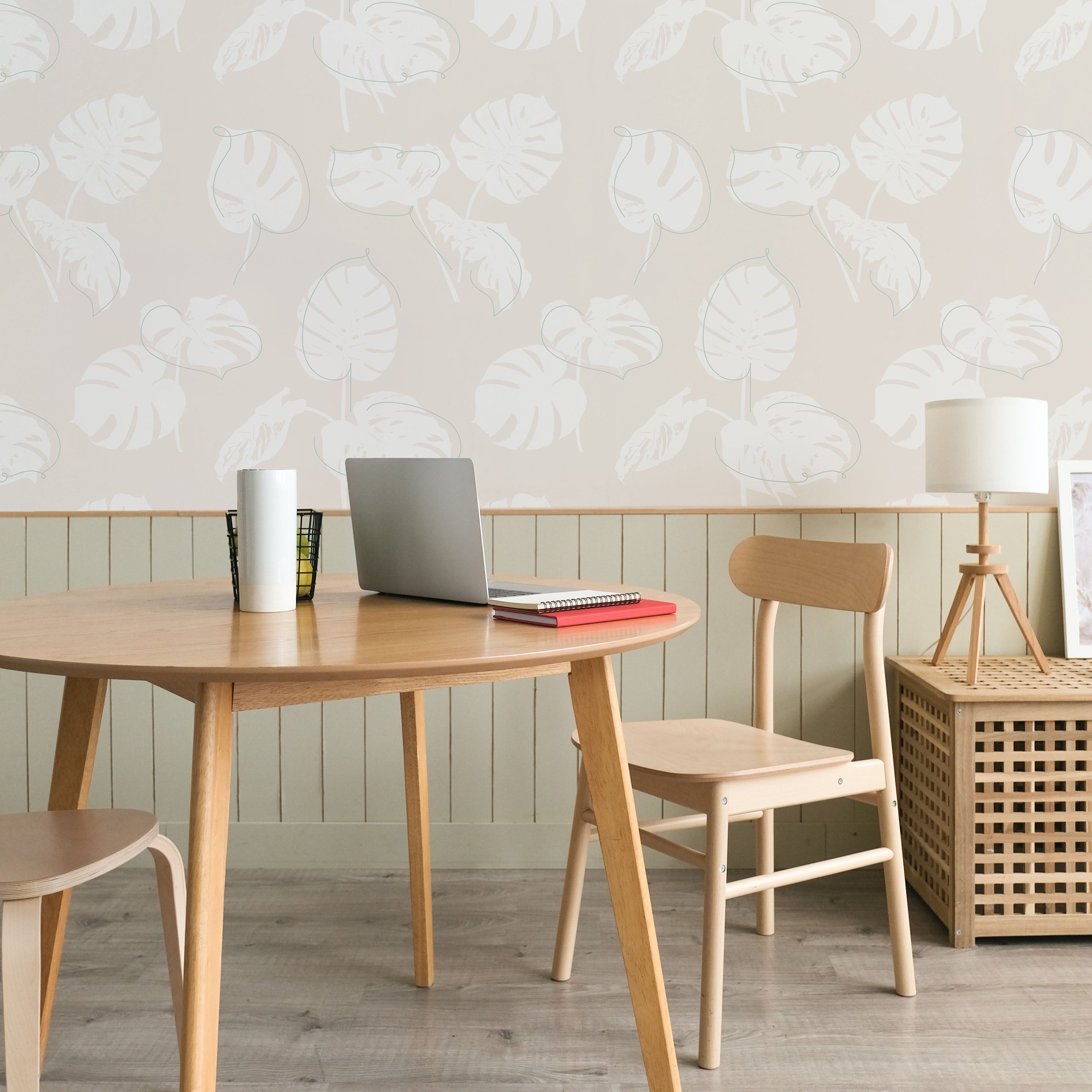 Monstera Leaves Peel and Stick Wallpaper, Removable Wallpaper, Traditional Wallpaper - Muted Beige | DeccoPrint