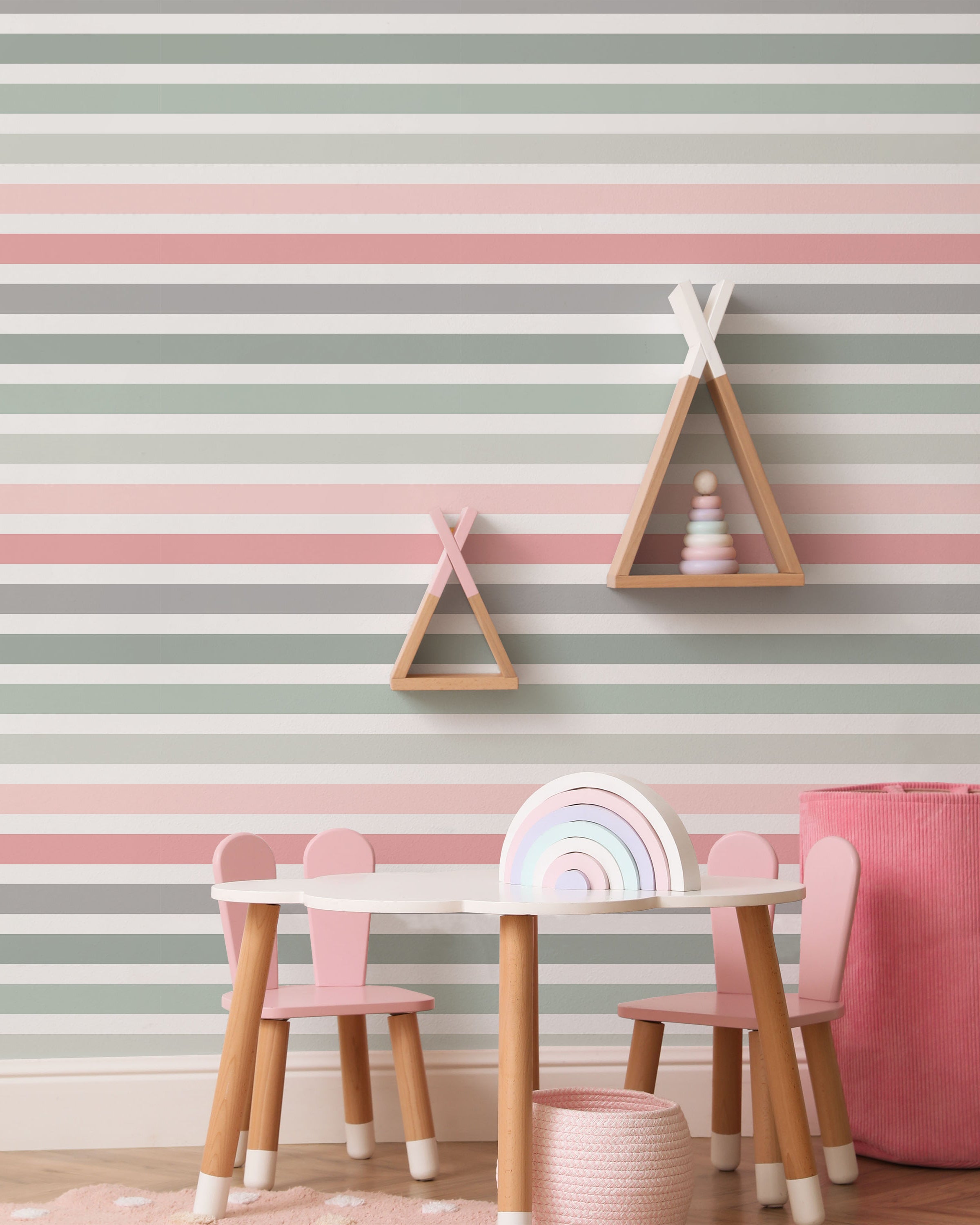 Colored Stripes Peel and Stick Wallpaper, Removable Wallpaper, Traditional Wallpaper - Neutral Rose | DeccoPrint