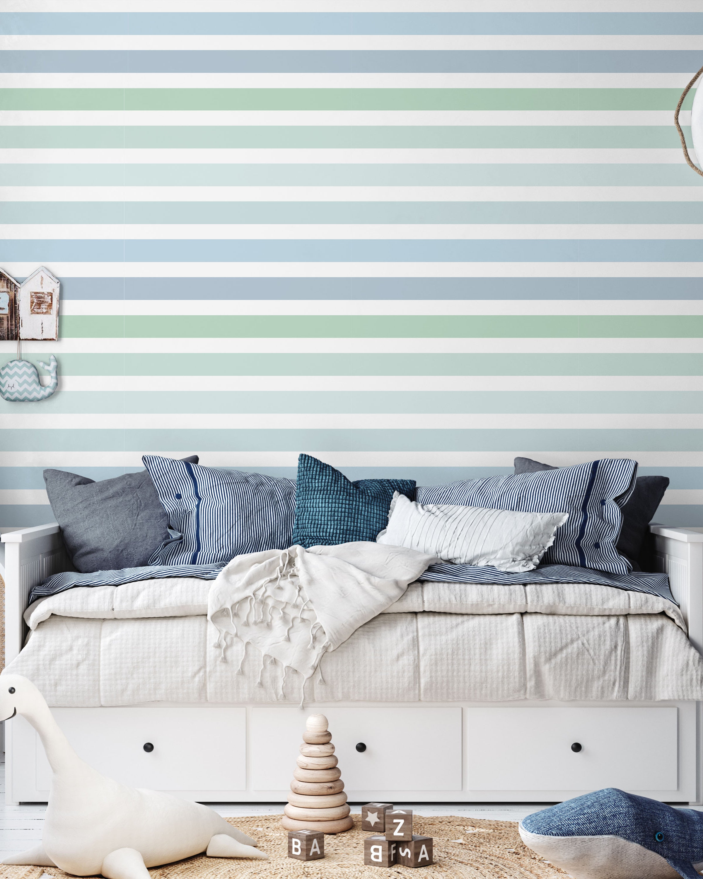 Colored Stripes Peel and Stick Wallpaper, Removable Wallpaper, Traditional Wallpaper - Ocean Tones | DeccoPrint