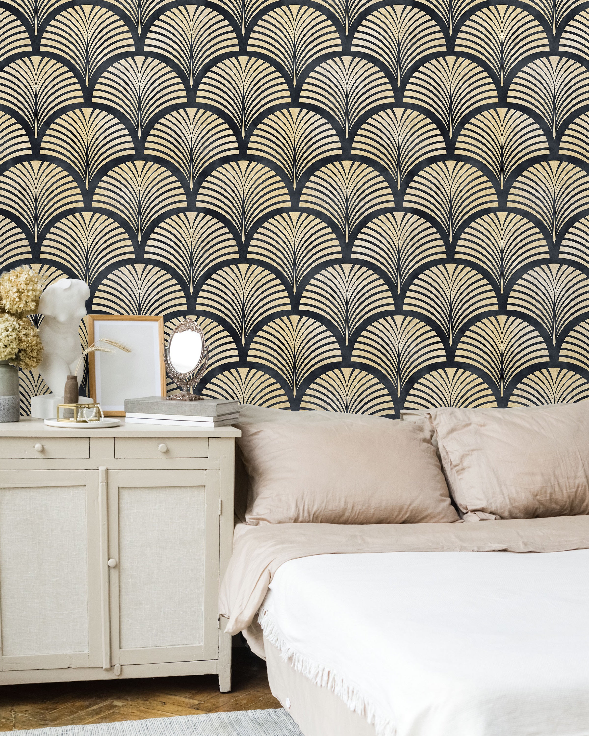 Deco Arcs Peel and Stick Wallpaper, Removable Wallpaper, Traditional Wallpaper - Dark Blue | DeccoPrint