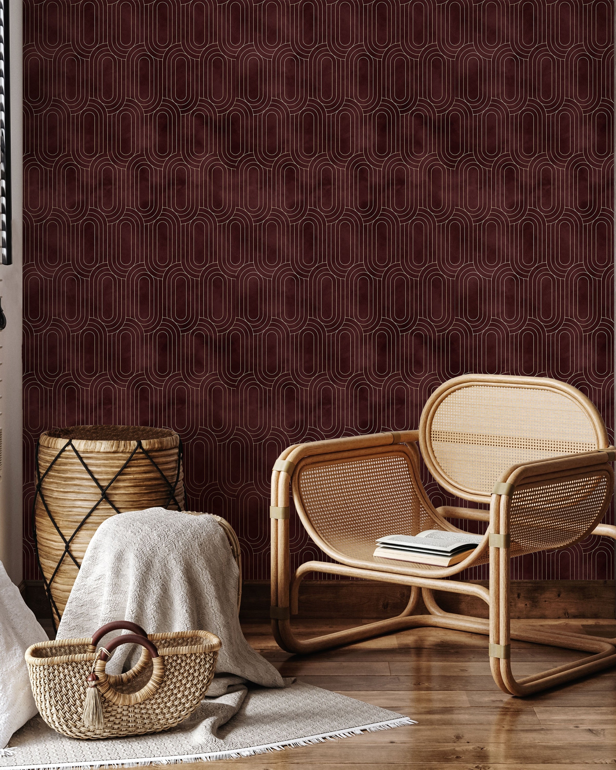 Royal Facade Peel and Stick Wallpaper, Removable Wallpaper, Traditional Wallpaper - Deep Red | DeccoPrint
