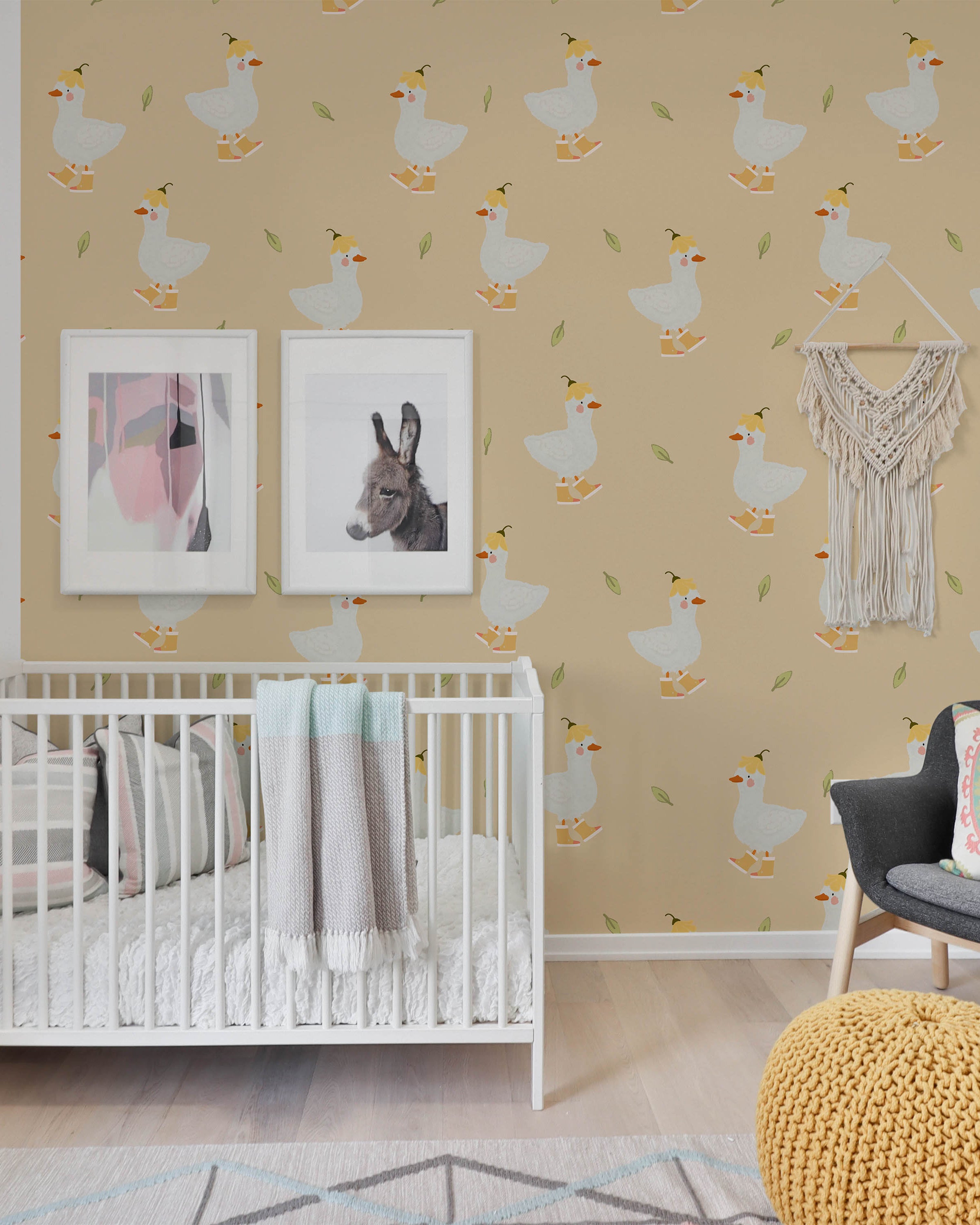 Silly Goose Peel and Stick Wallpaper, Removable Wallpaper, Traditional Wallpaper - Yellow | DeccoPrint