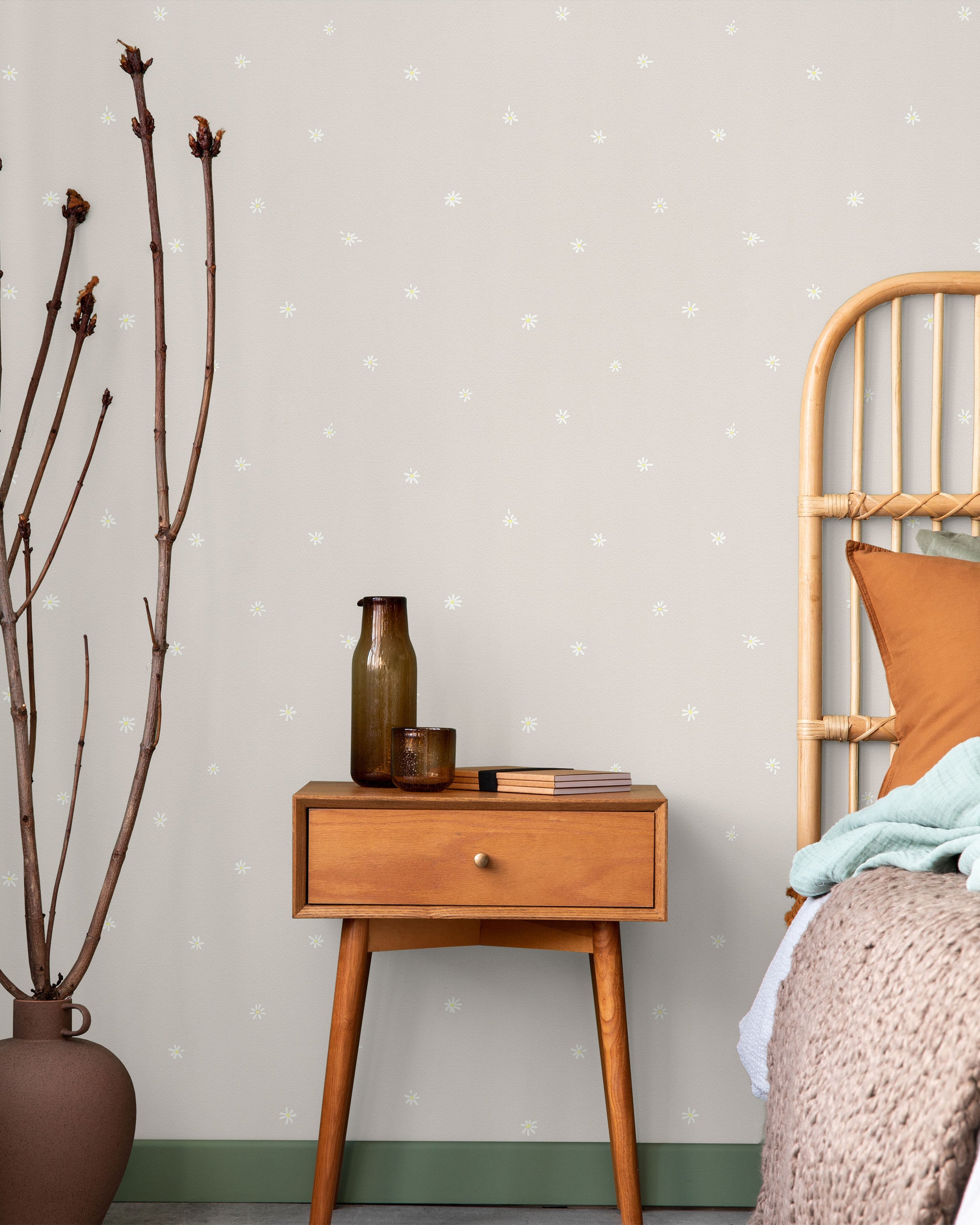 Simple Daisies Peel and Stick Wallpaper, Removable Wallpaper, Traditional Wallpaper - Sand Beige | DeccoPrint