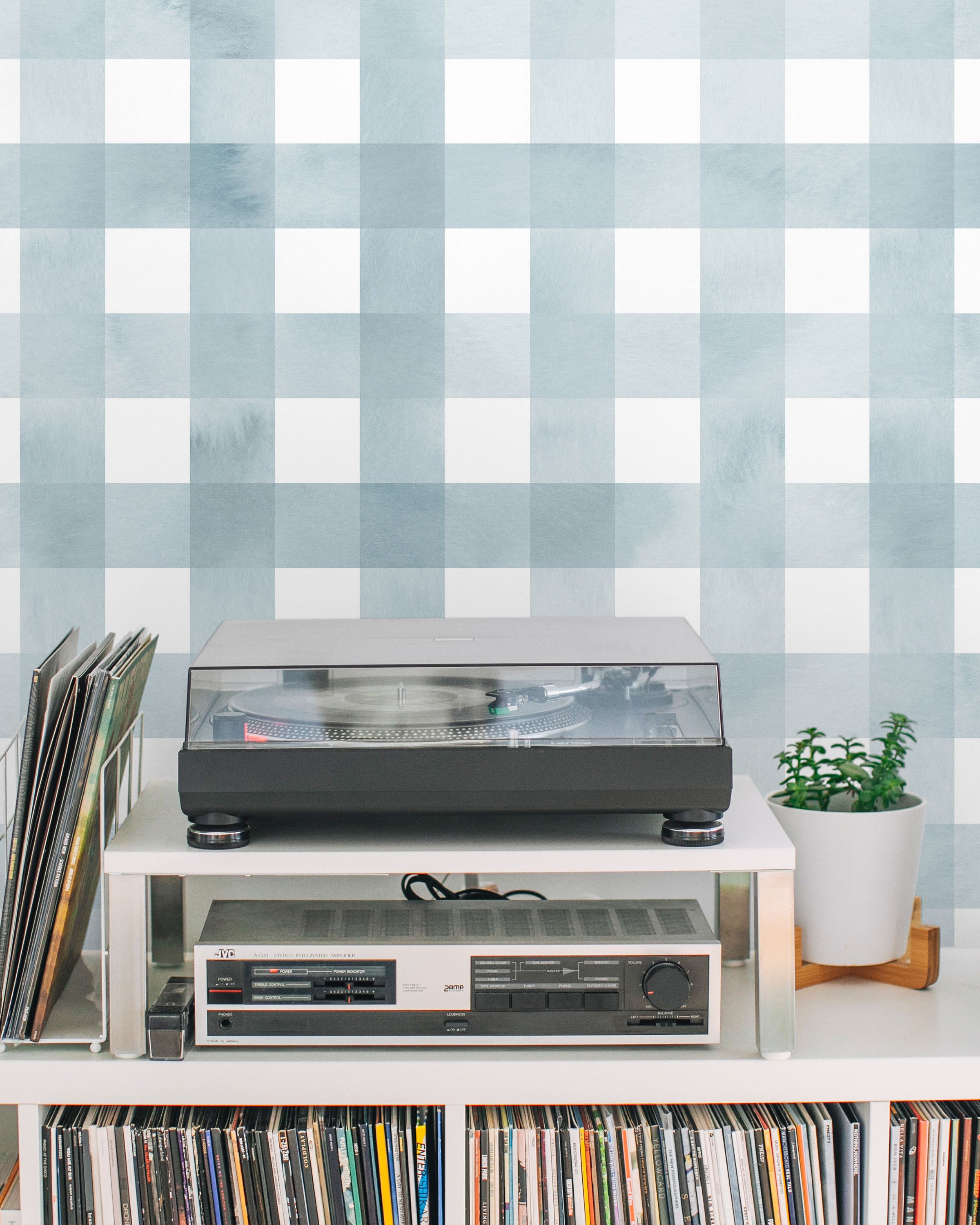 Watercolored Grid Peel and Stick Wallpaper, Removable Wallpaper, Traditional Wallpaper - Sky Blue | DeccoPrint