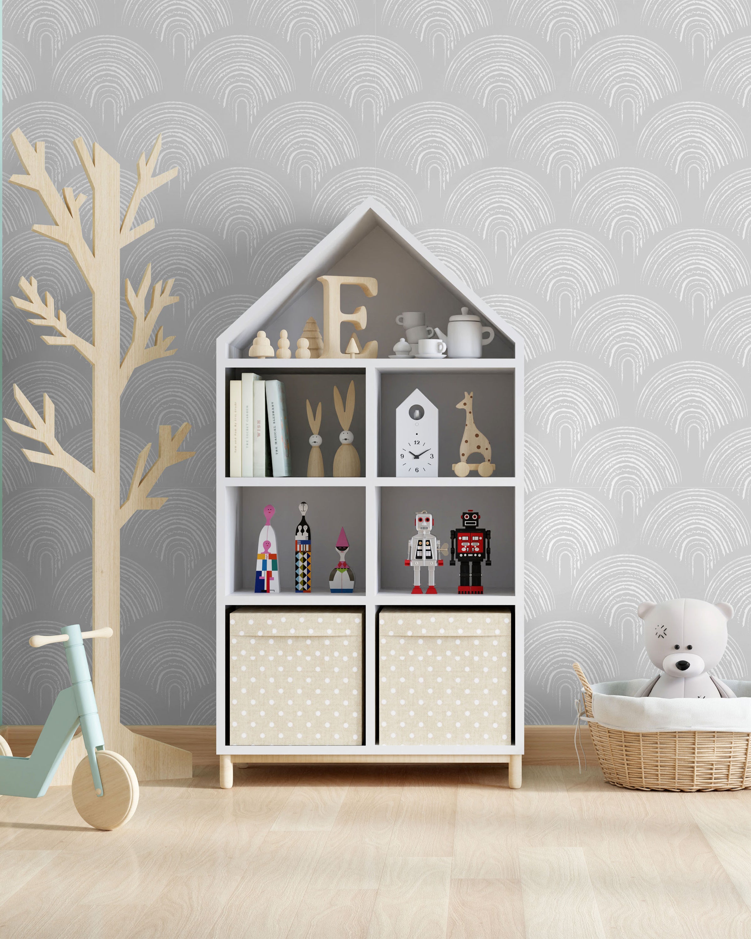 Playroom Peel and Stick Wallpaper, Removable Wallpaper, Traditional Wallpaper - Light Gray | DeccoPrint