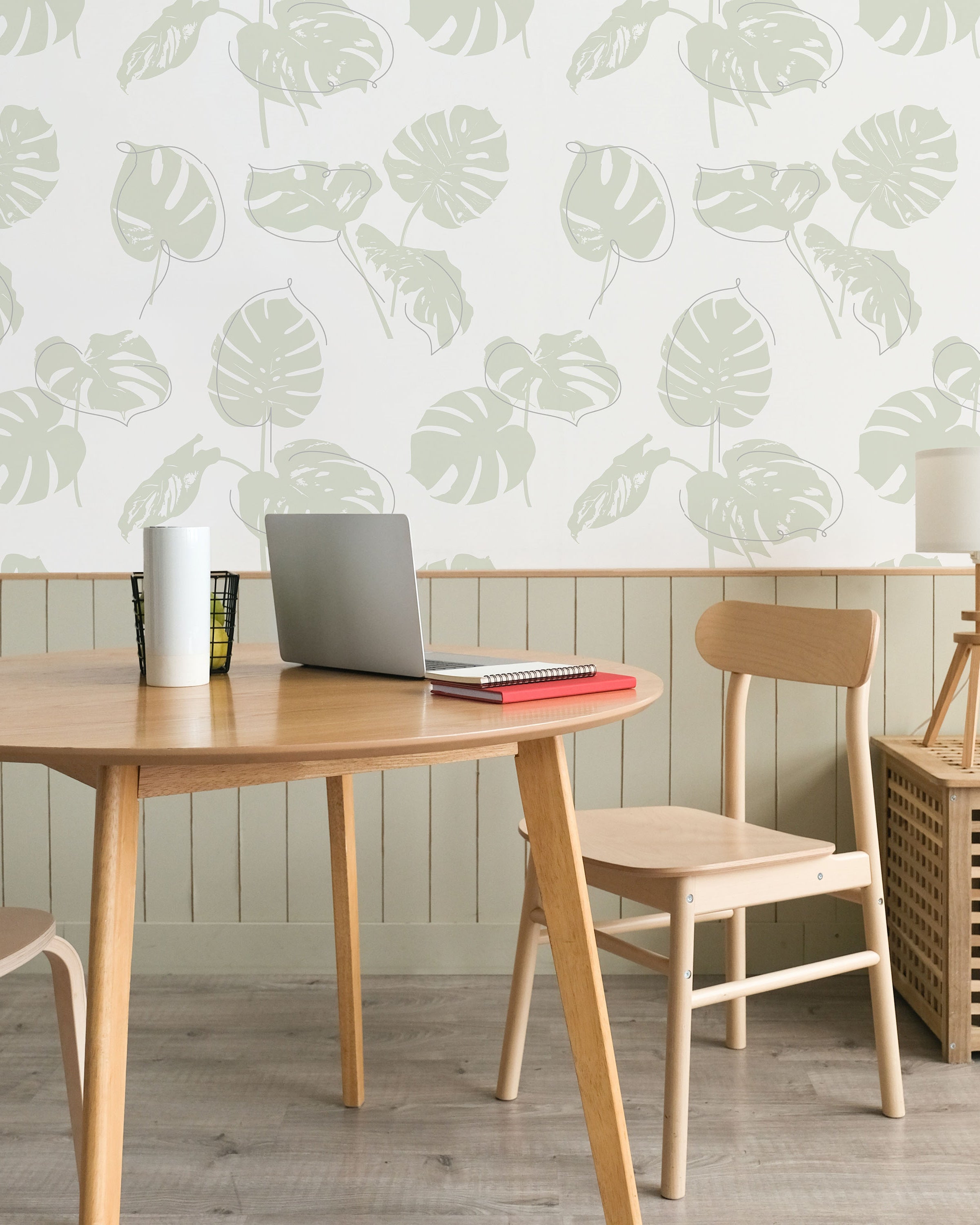 Monstera Leaves Peel and Stick Wallpaper, Removable Wallpaper, Traditional Wallpaper - Sage Green | DeccoPrint