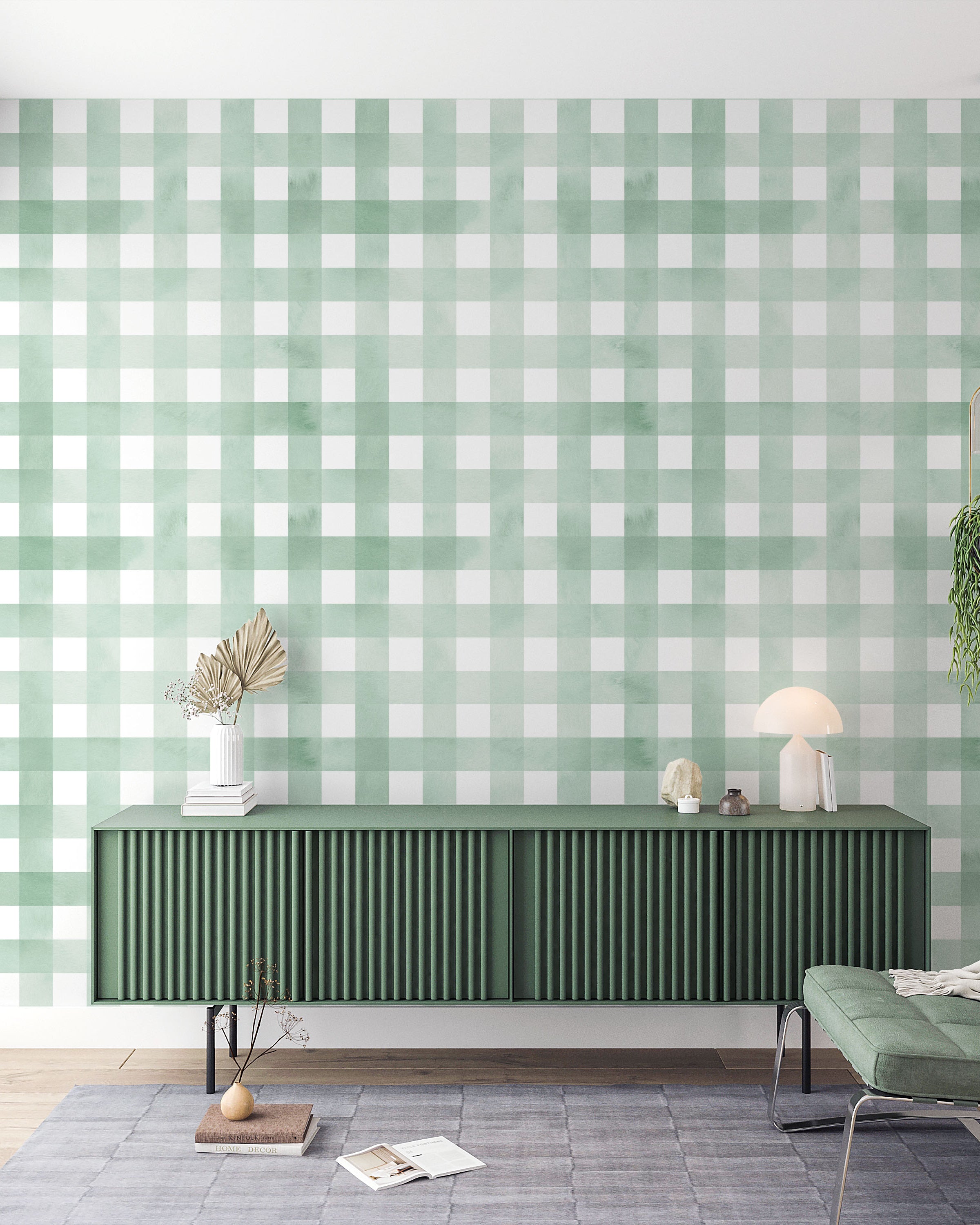 Watercolored Grid Peel and Stick Wallpaper, Removable Wallpaper, Traditional Wallpaper - Mint Green | DeccoPrint