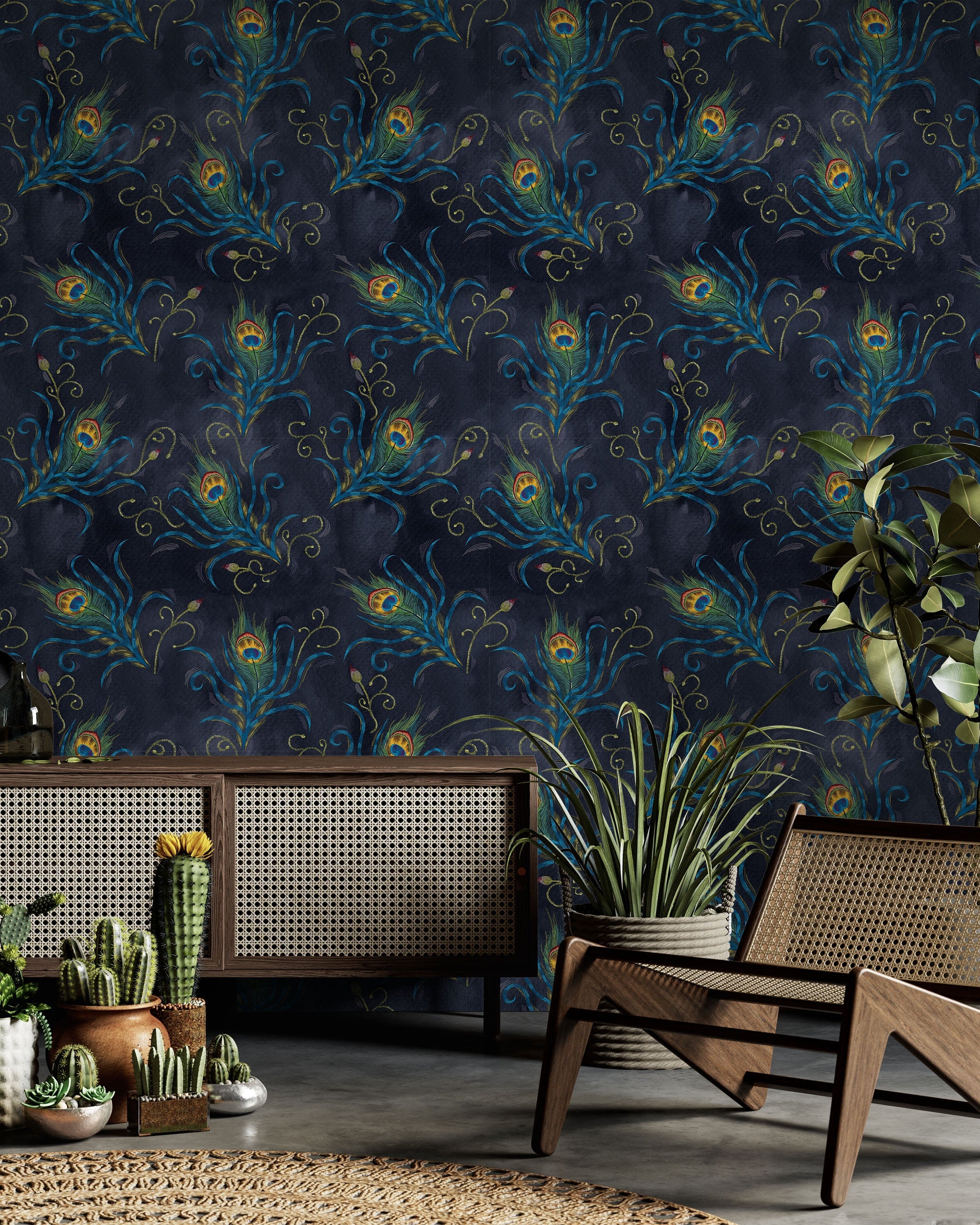 Peacock Feather Peel and Stick Wallpaper, Removable Wallpaper, Traditional Wallpaper | DeccoPrint