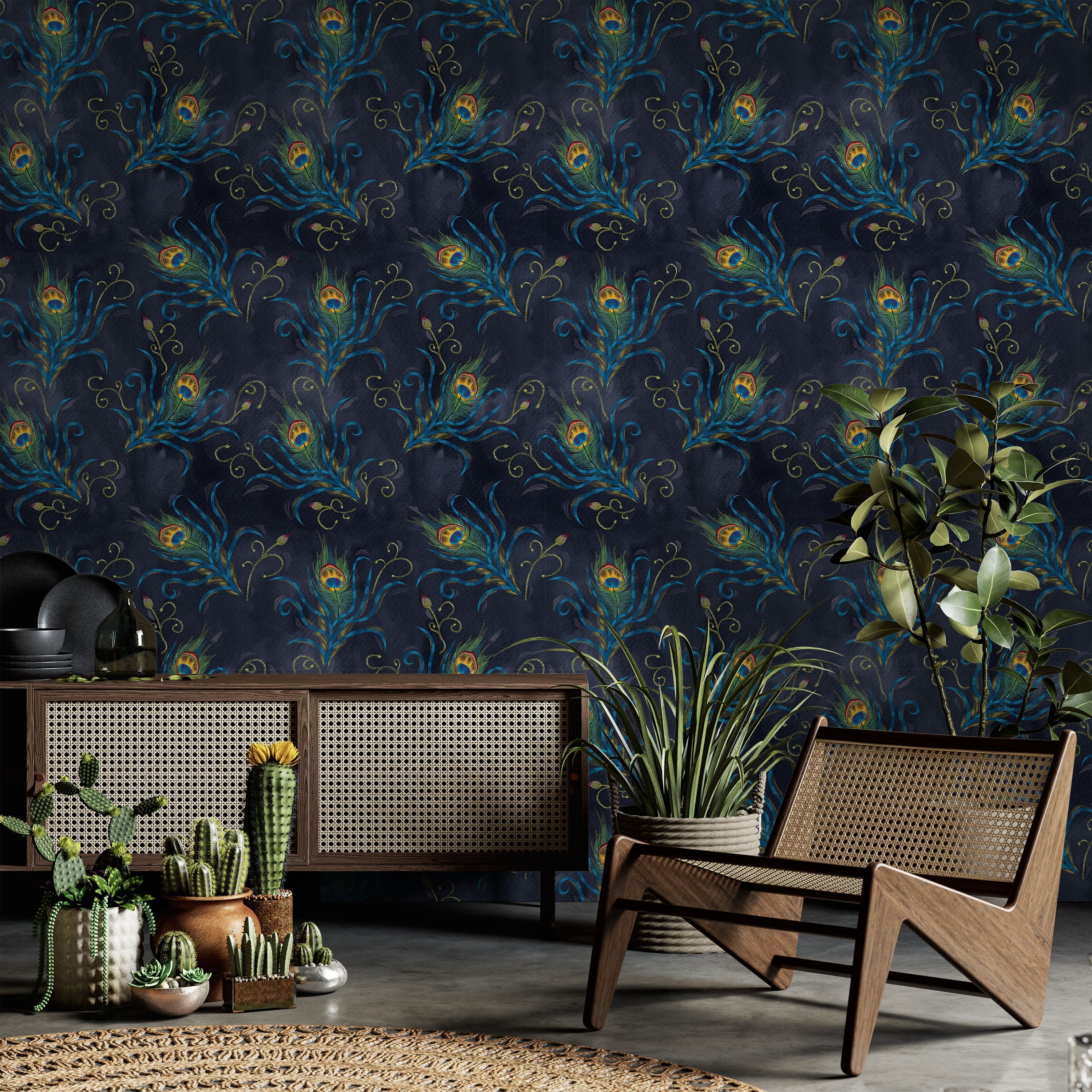 Peacock Feather Peel and Stick Wallpaper, Removable Wallpaper, Traditional Wallpaper | DeccoPrint