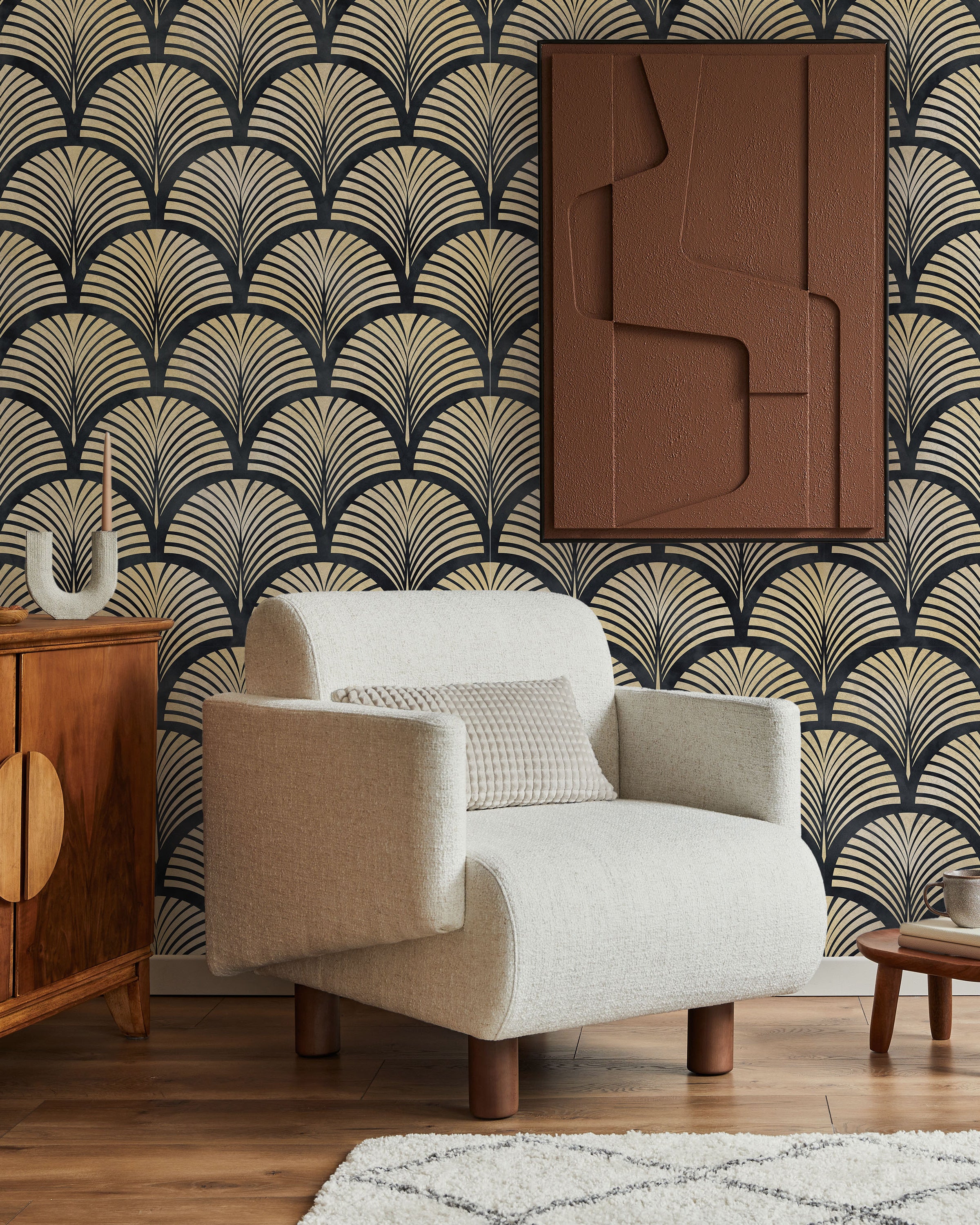 Deco Arcs Peel and Stick Wallpaper, Removable Wallpaper, Traditional Wallpaper - Dark Blue | DeccoPrint
