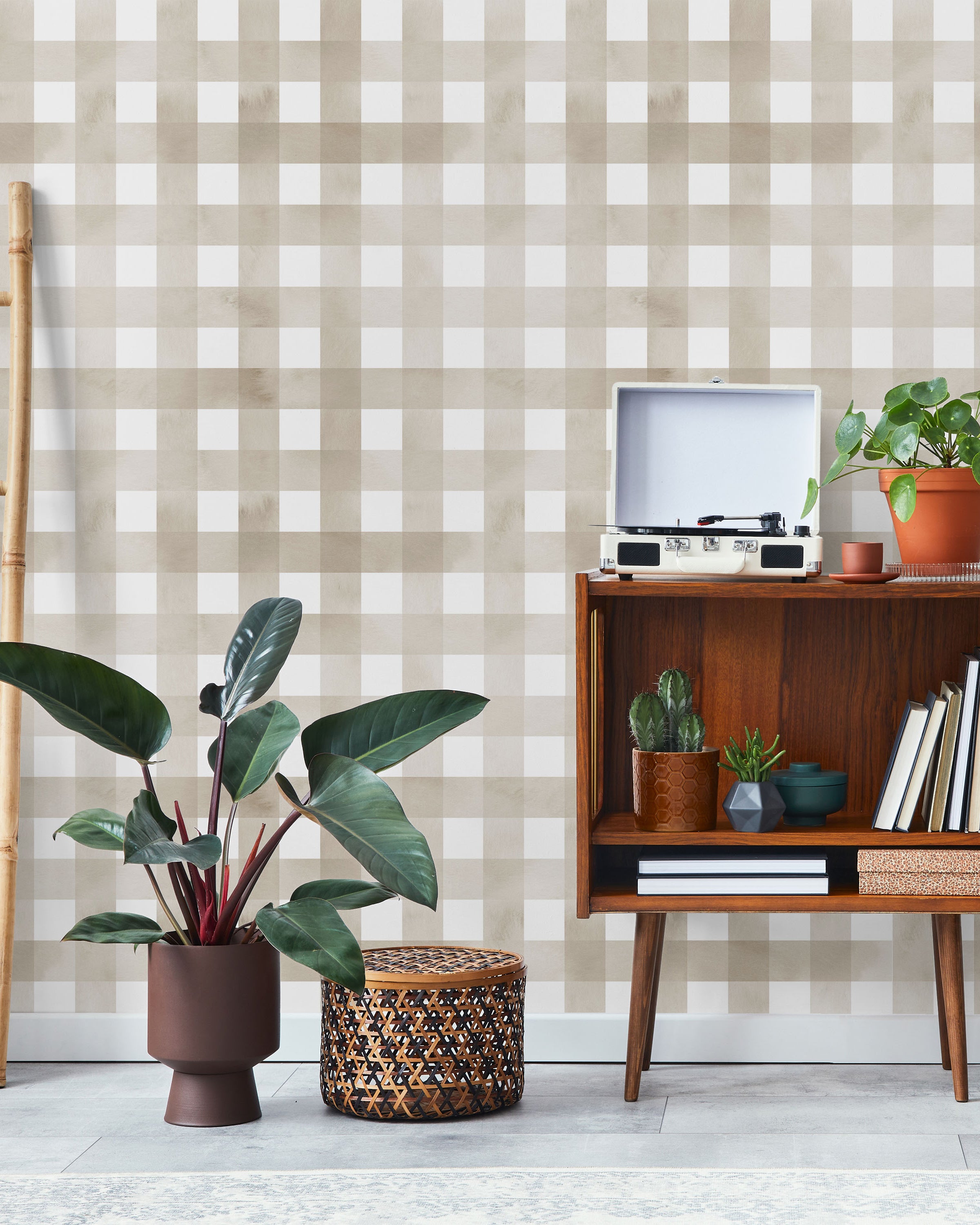 Watercolored Grid Peel and Stick Wallpaper, Removable Wallpaper, Traditional Wallpaper - Sand Beige | DeccoPrint