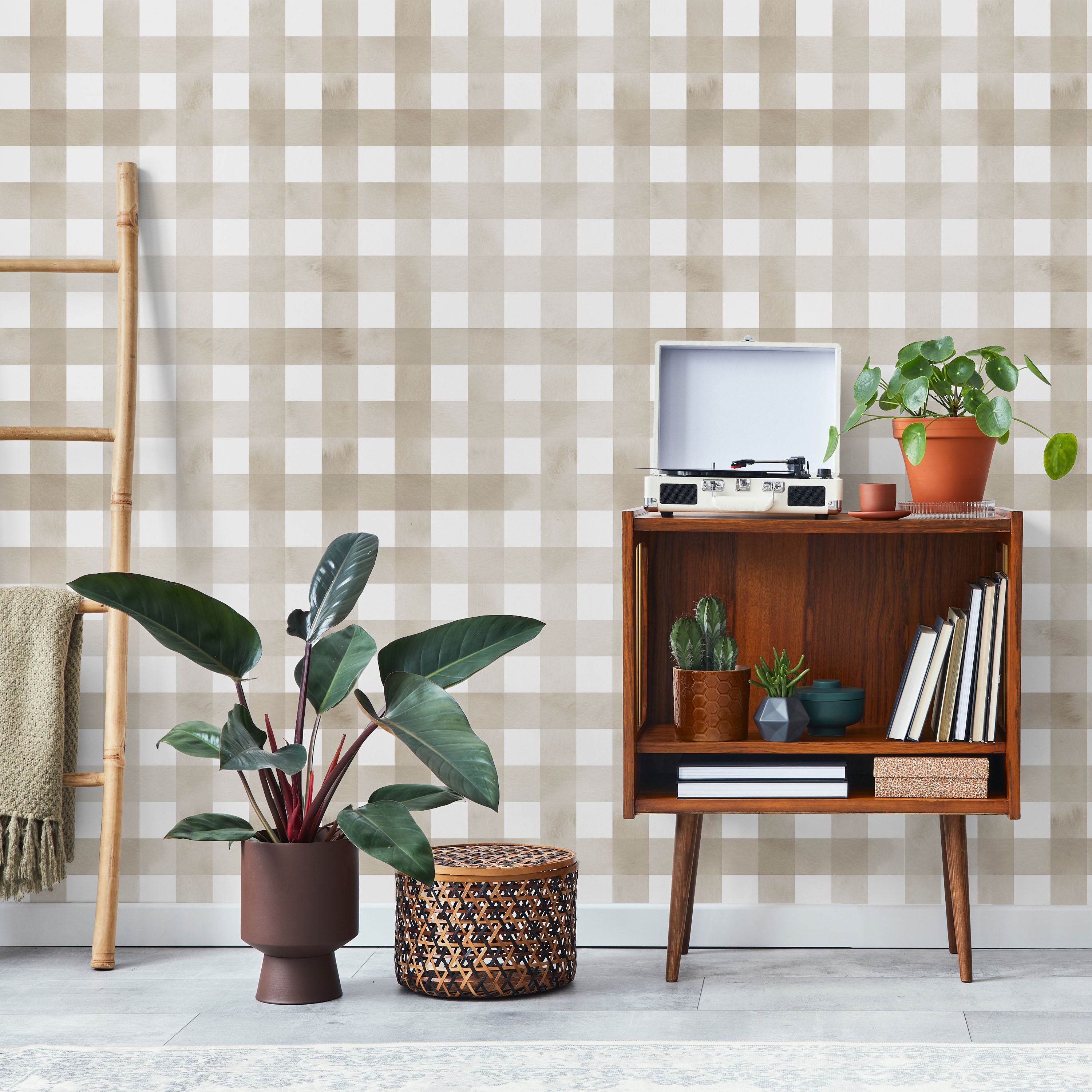 Watercolored Grid Peel and Stick Wallpaper, Removable Wallpaper, Traditional Wallpaper - Sand Beige | DeccoPrint