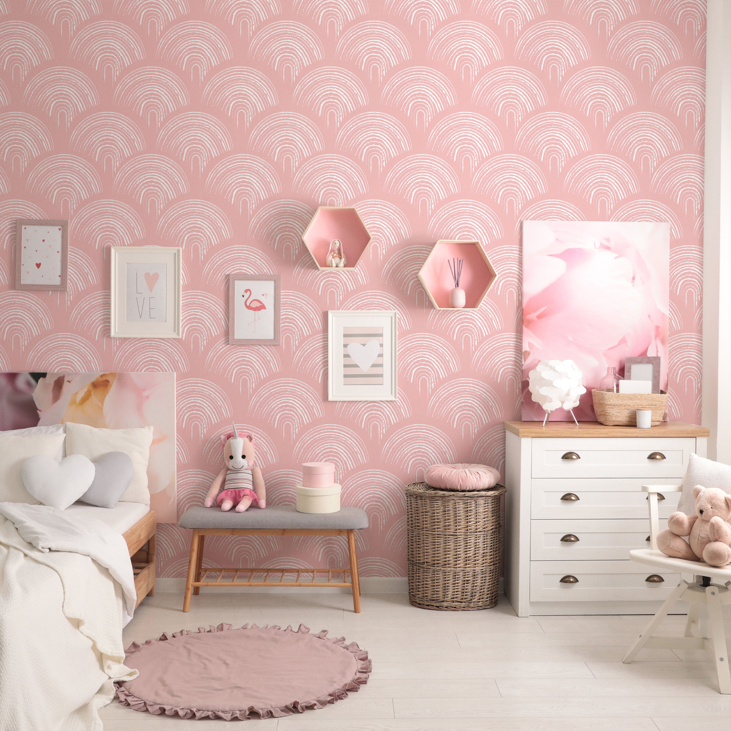 Playroom Peel and Stick Wallpaper, Removable Wallpaper, Traditional Wallpaper - Salmon Pink | DeccoPrint