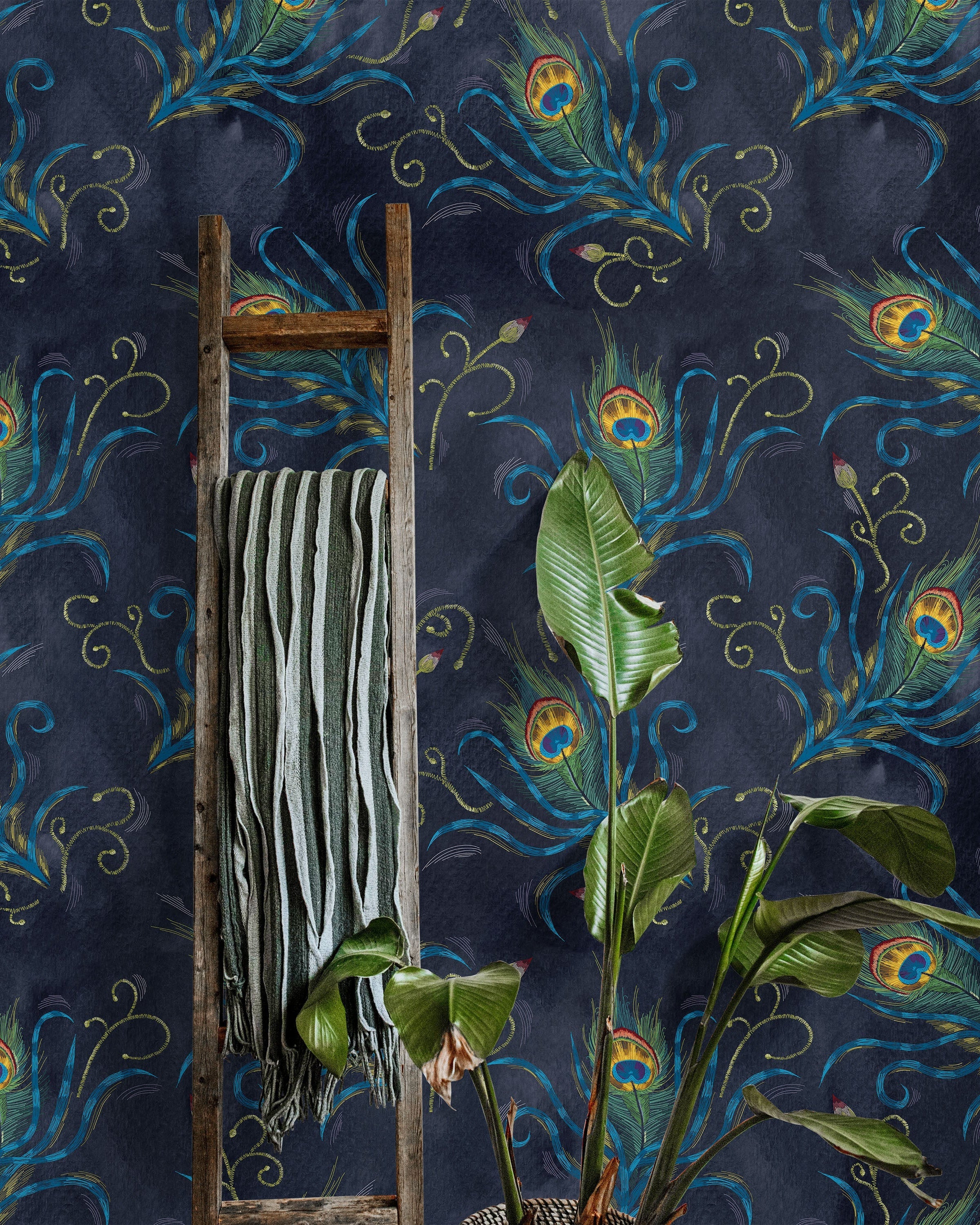 Peacock Feather Peel and Stick Wallpaper, Removable Wallpaper, Traditional Wallpaper | DeccoPrint