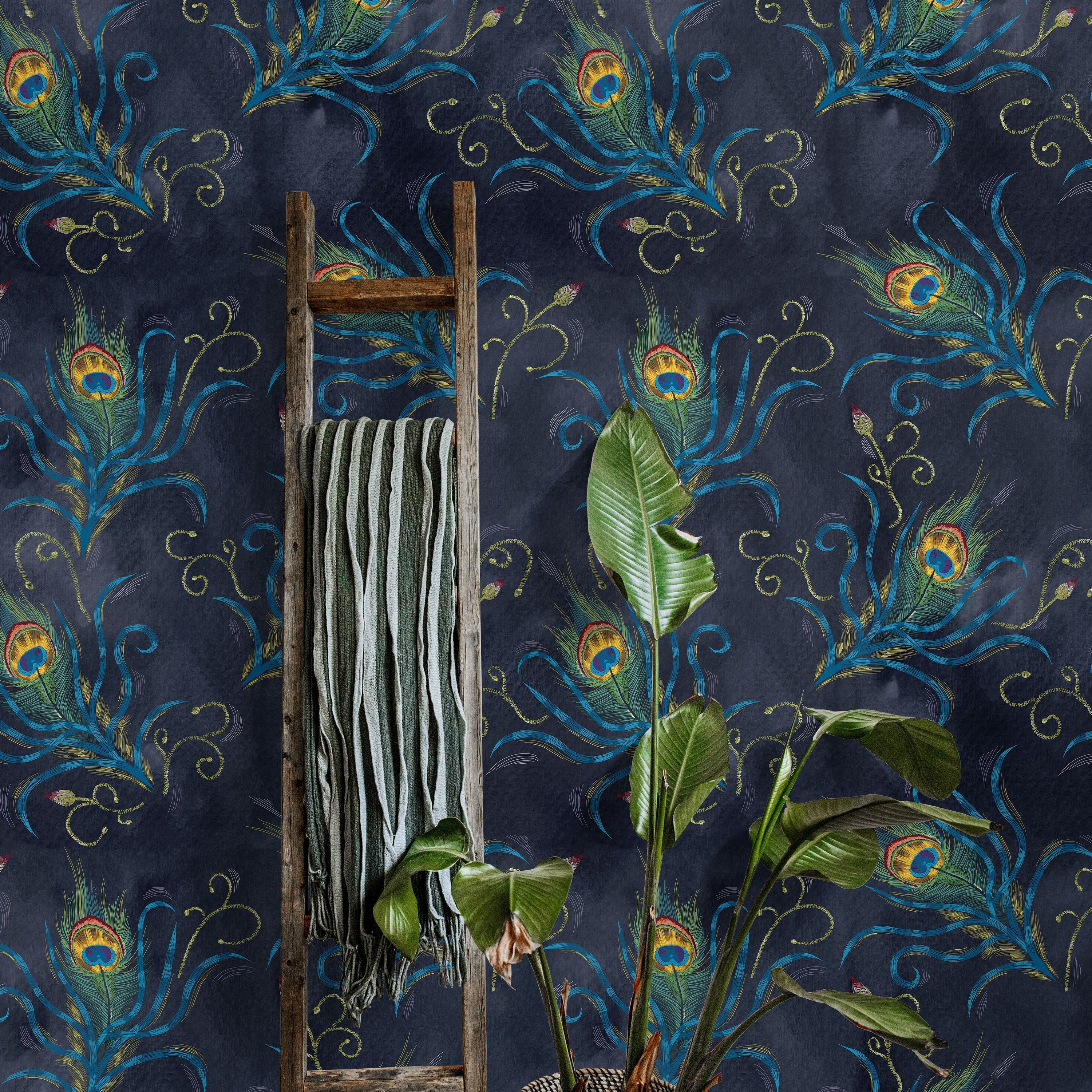 Peacock Feather Peel and Stick Wallpaper, Removable Wallpaper, Traditional Wallpaper | DeccoPrint