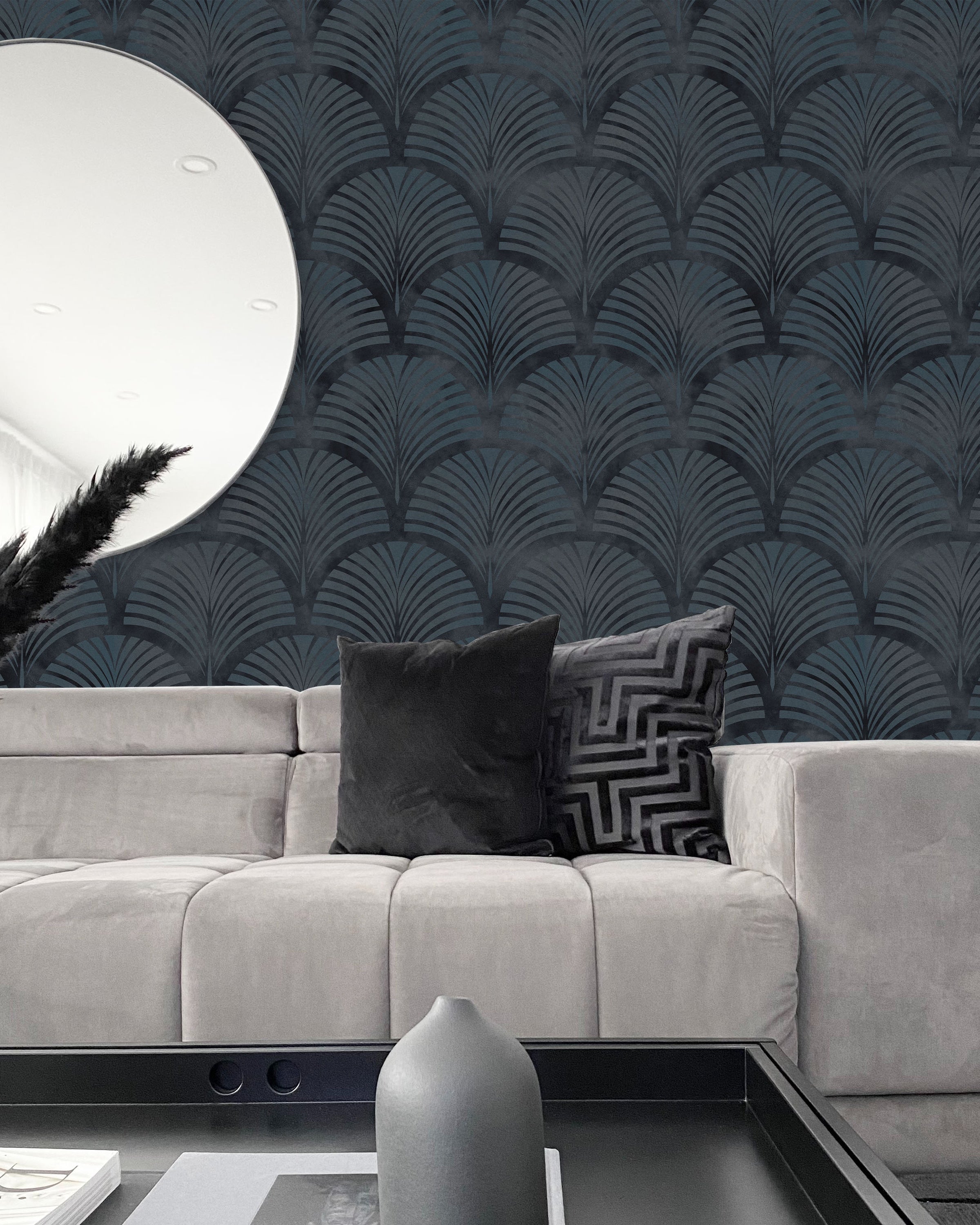 Deco Arcs Peel and Stick Wallpaper, Removable Wallpaper, Traditional Wallpaper - Navy Blue | DeccoPrint
