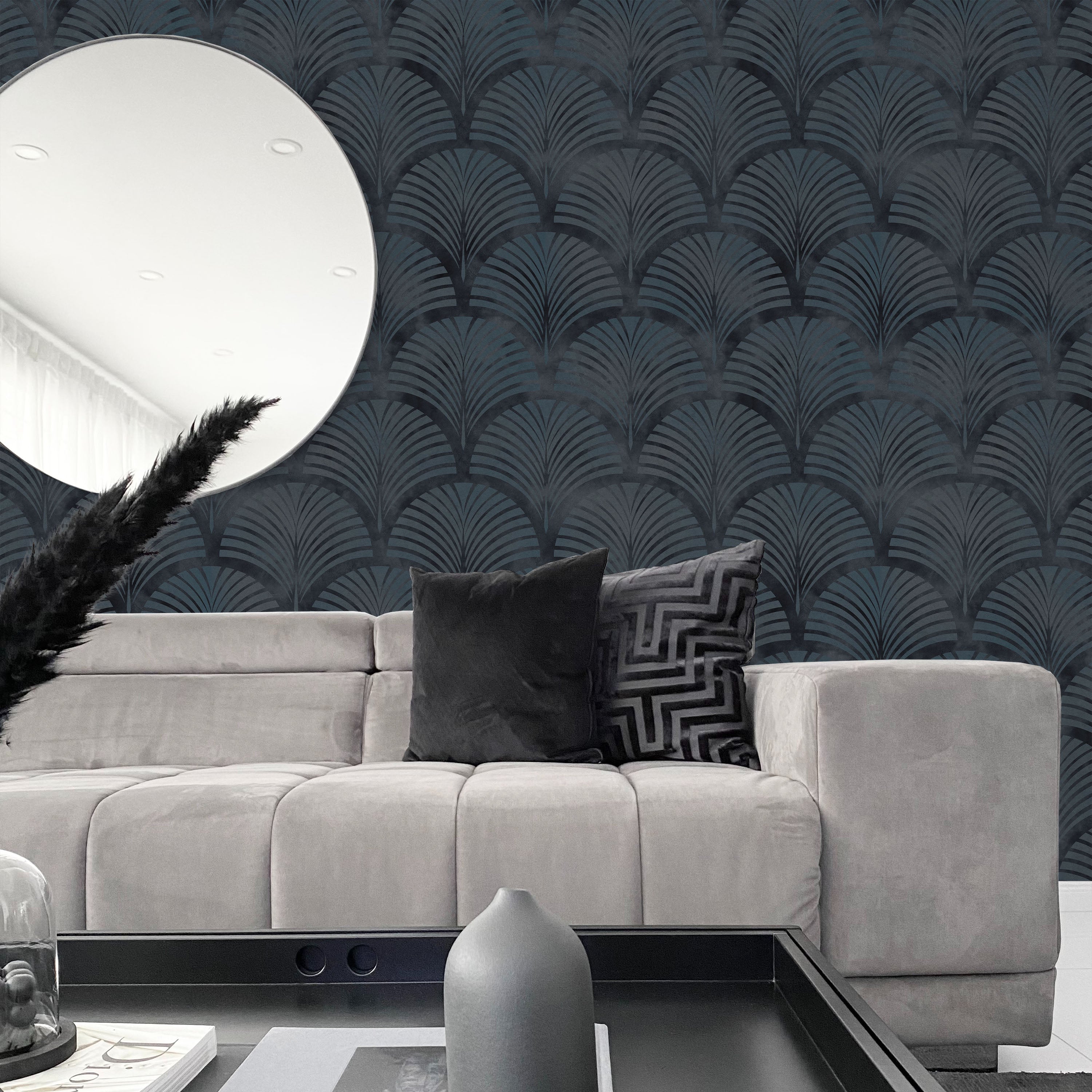 Deco Arcs Peel and Stick Wallpaper, Removable Wallpaper, Traditional Wallpaper - Navy Blue | DeccoPrint