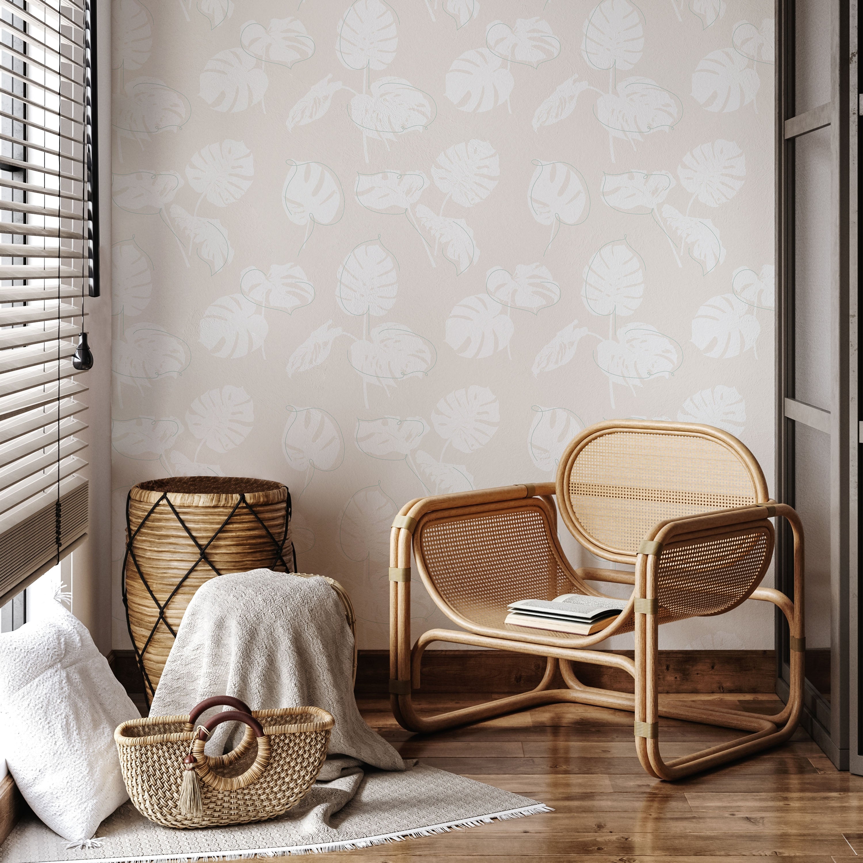 Monstera Leaves Peel and Stick Wallpaper, Removable Wallpaper, Traditional Wallpaper - Muted Beige | DeccoPrint