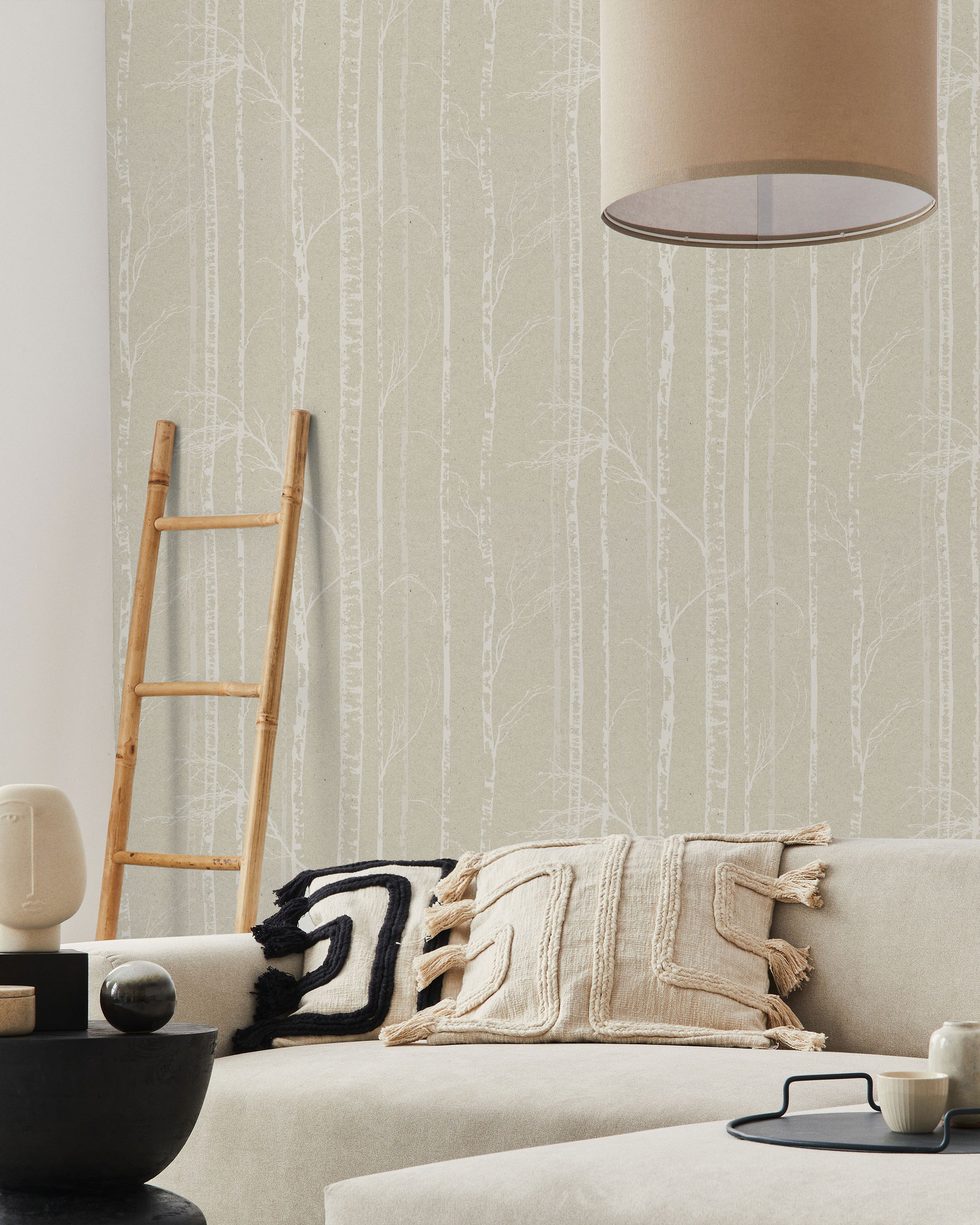 Birch Forest Peel and Stick Wallpaper, Removable Wallpaper, Traditional Wallpaper - Sand Beige | DeccoPrint