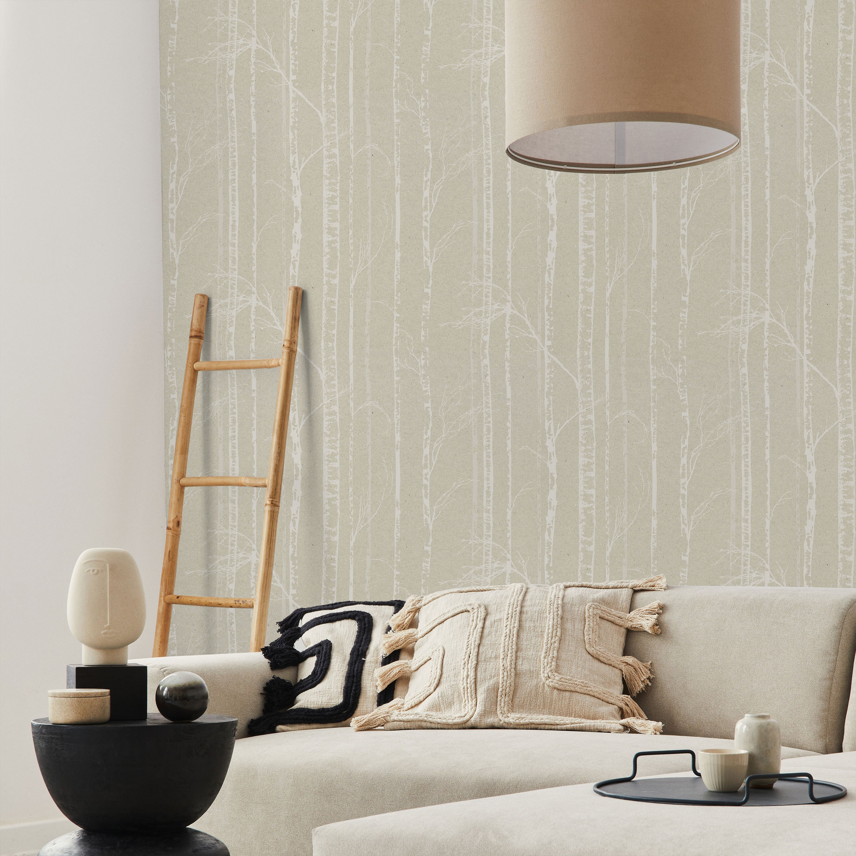 Birch Forest Peel and Stick Wallpaper, Removable Wallpaper, Traditional Wallpaper - Sand Beige | DeccoPrint