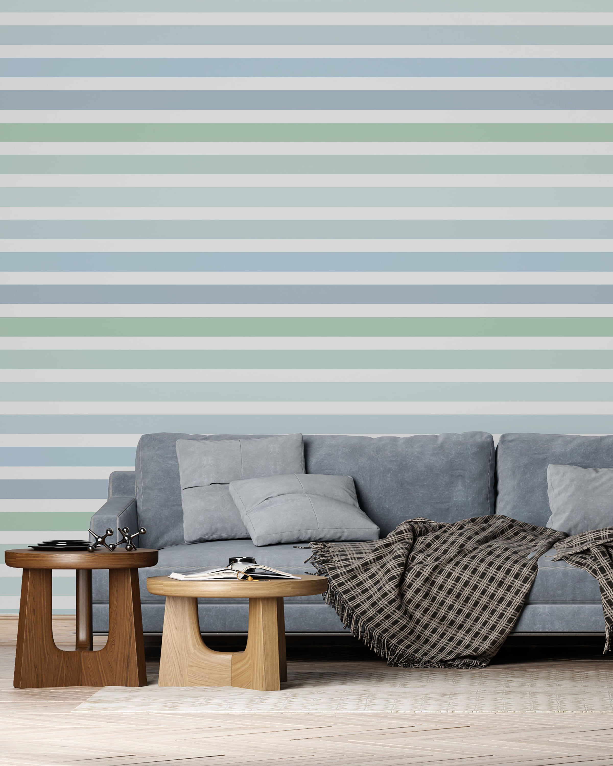 Colored Stripes Peel and Stick Wallpaper, Removable Wallpaper, Traditional Wallpaper - Ocean Tones | DeccoPrint