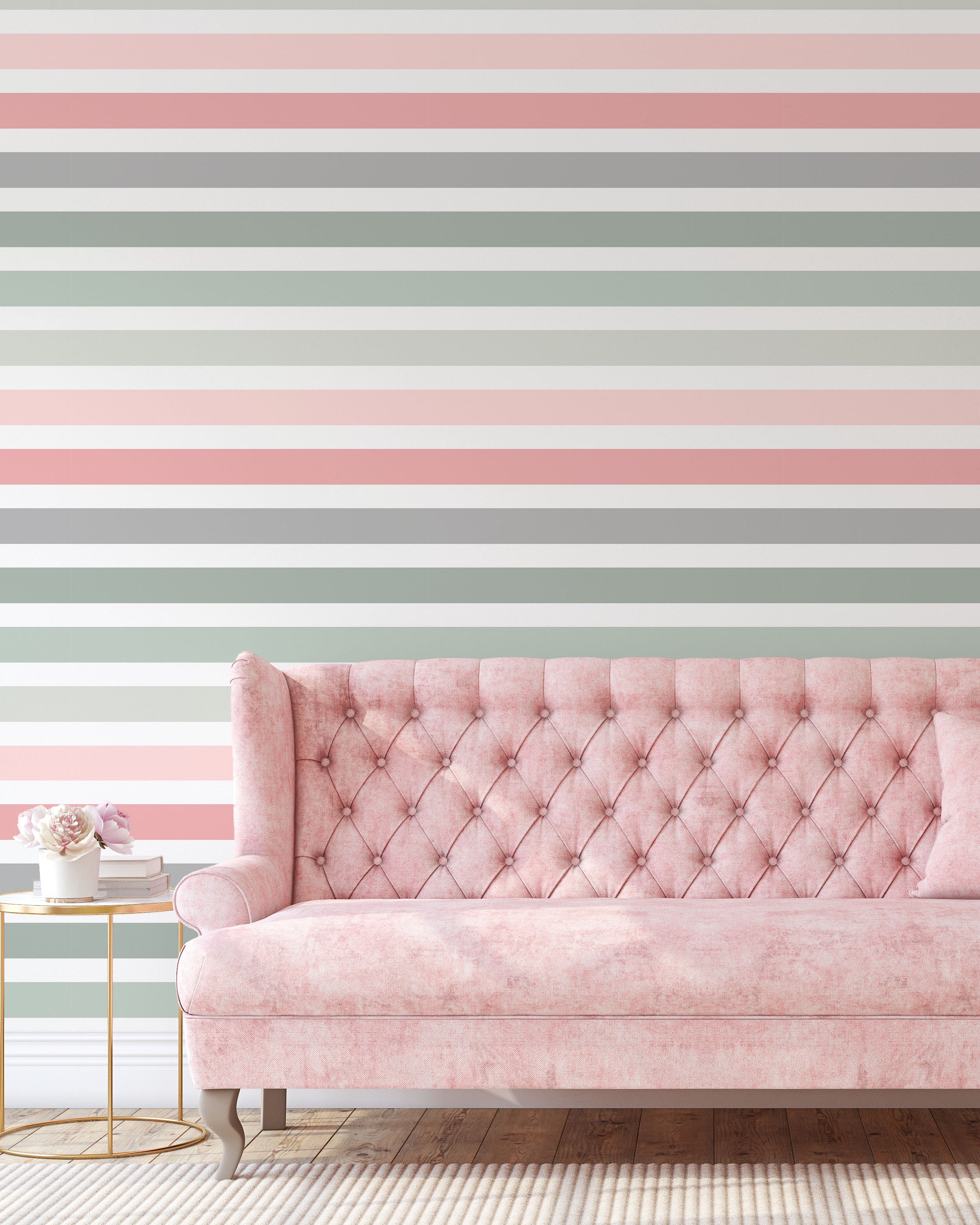 Colored Stripes Peel and Stick Wallpaper, Removable Wallpaper, Traditional Wallpaper - Neutral Rose | DeccoPrint