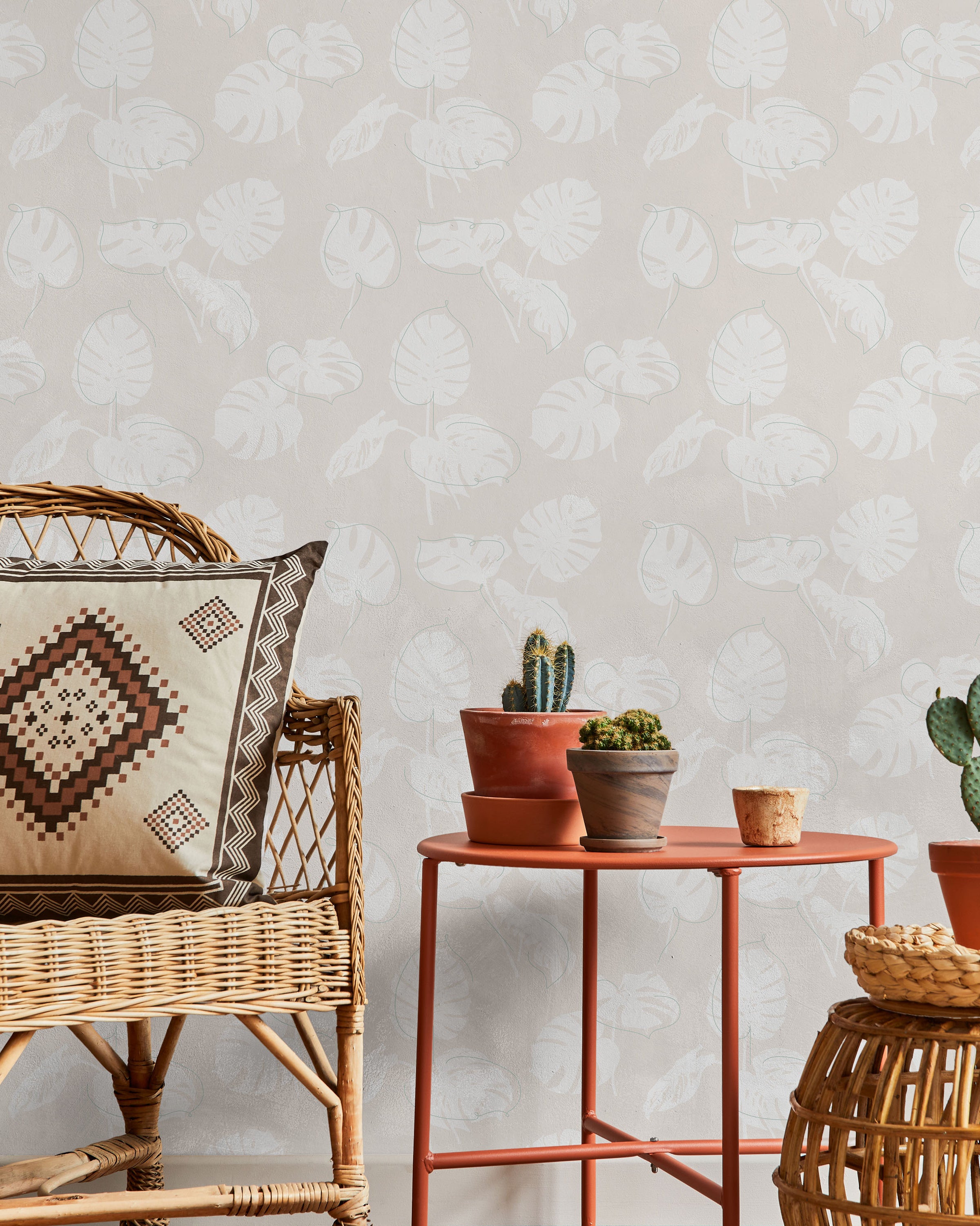 Monstera Leaves Peel and Stick Wallpaper, Removable Wallpaper, Traditional Wallpaper - Muted Beige | DeccoPrint