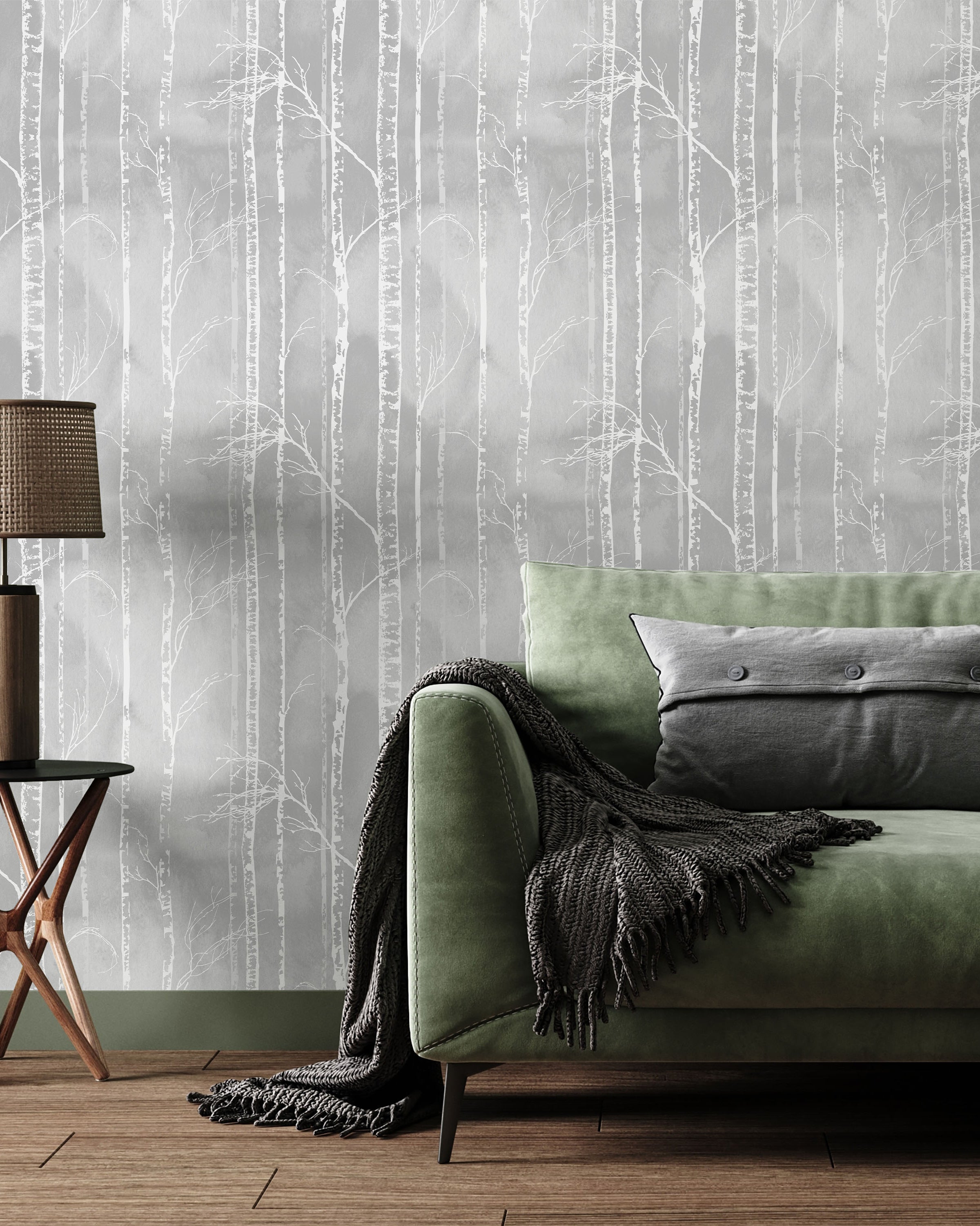 Birch Forest Peel and Stick Wallpaper, Removable Wallpaper, Traditional Wallpaper - Smoke Gray | DeccoPrint