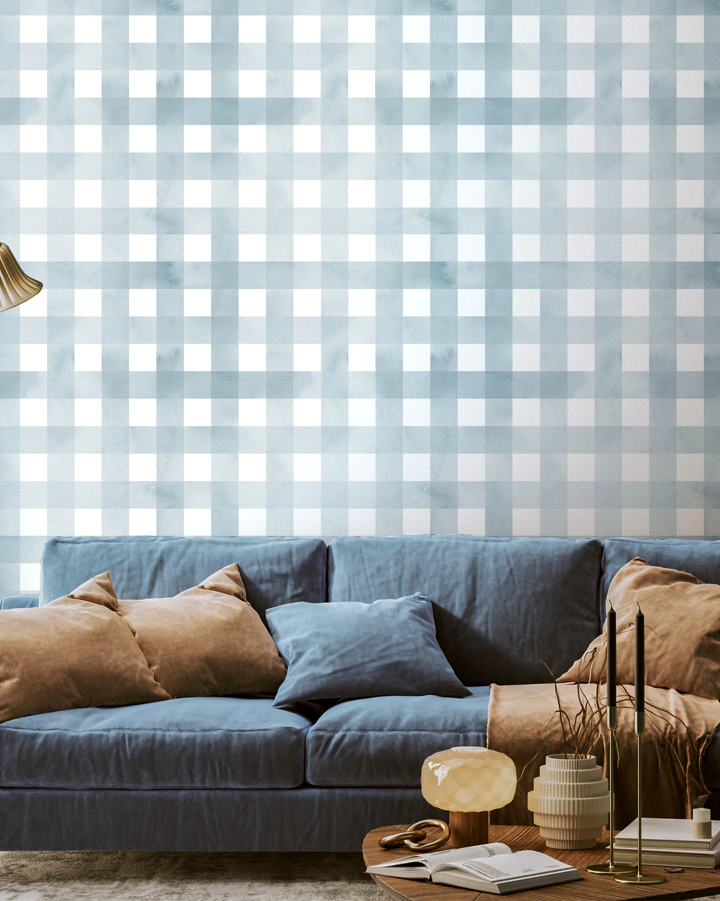 Watercolored Grid Peel and Stick Wallpaper, Removable Wallpaper, Traditional Wallpaper - Sky Blue | DeccoPrint