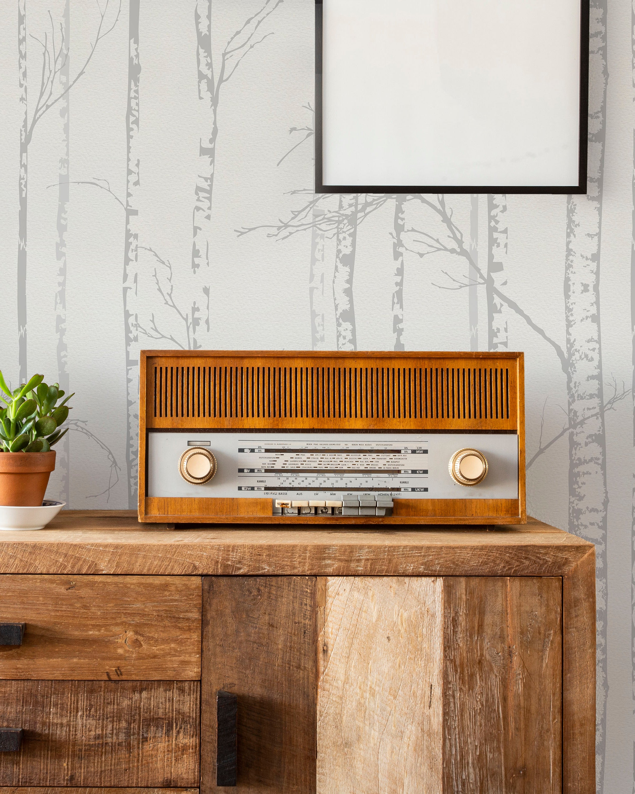 Birch Forest Peel and Stick Wallpaper, Removable Wallpaper, Traditional Wallpaper - Light Gray | DeccoPrint